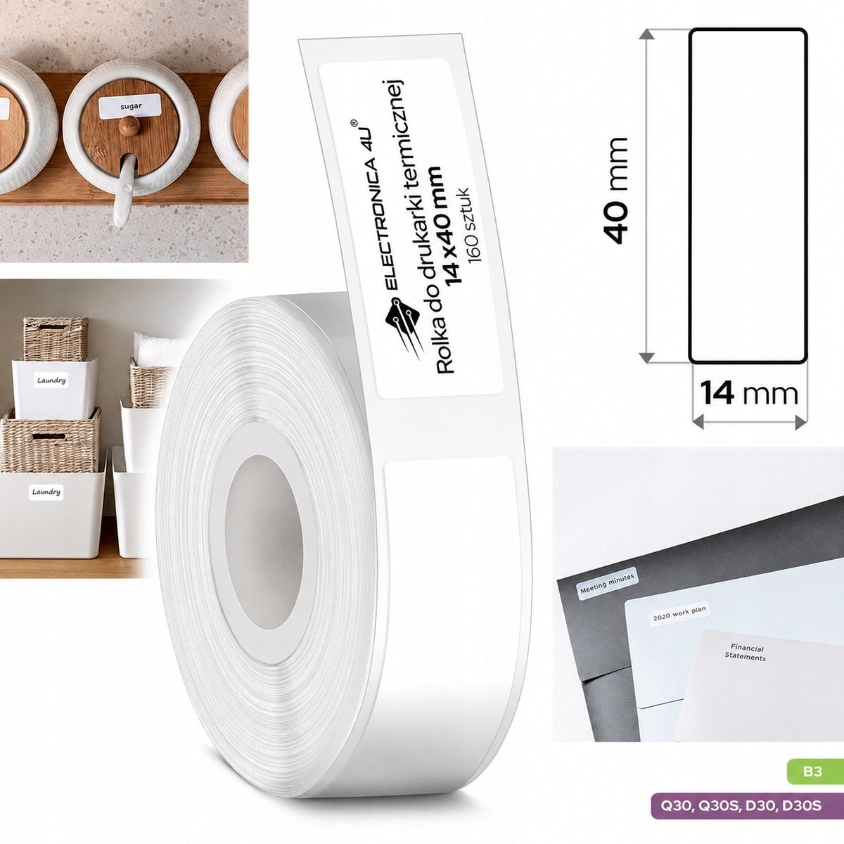 Self-adhesive labels replacement for B3 and Phomemo Q30 D30 14x40 printer