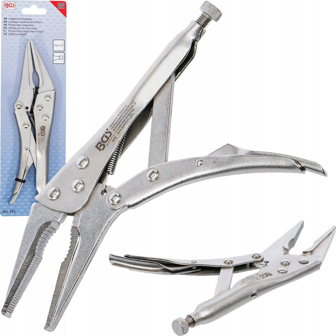 Self-clamping pliers with long jaws 225mm Morse flashing BGS