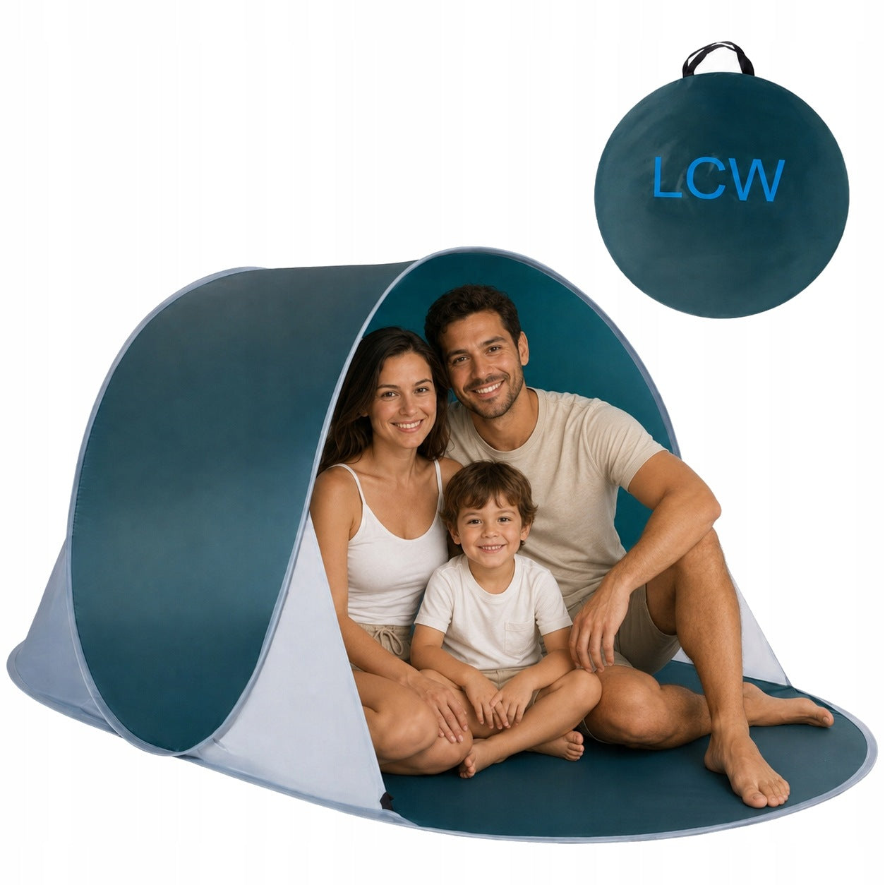 Self-folding beach tent UV 30+ 195x120 cm turquoise with cover