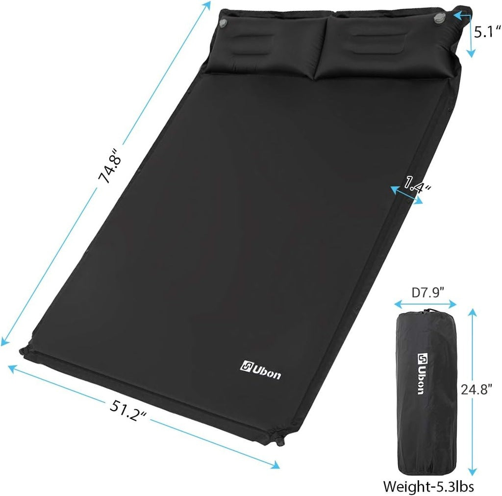 Self-inflating mat Ubon 2 Person 190x130 cm Mattress with Cushions Black Manufacturer code QD-02
