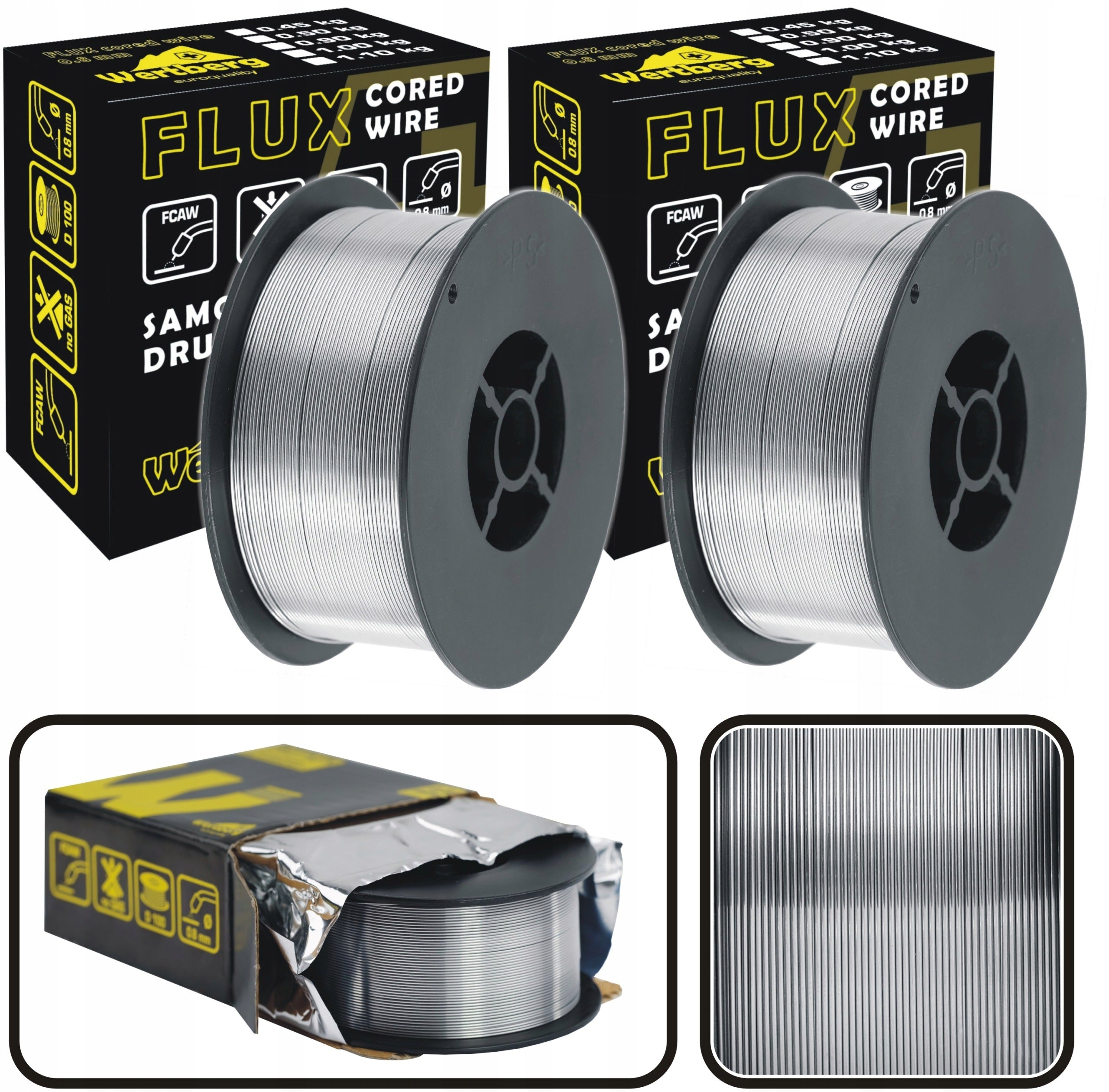 Self-shielded welding wire Wertberg FLUX 0,8mm 2x1kg FCAW - MIG without gas