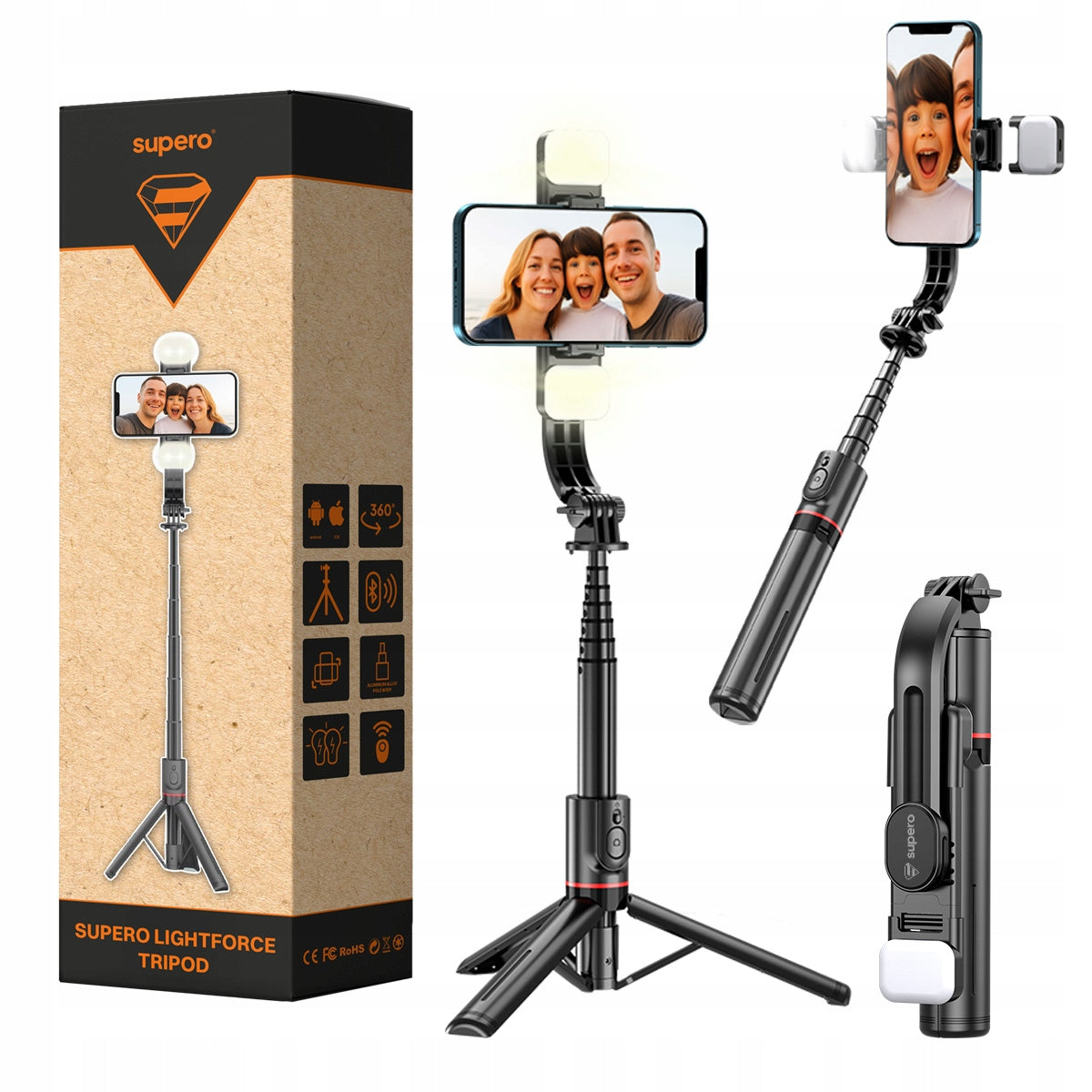 Selfie Stick Bluetooth Tripod for Phone Tripod with Lamp for iPhone