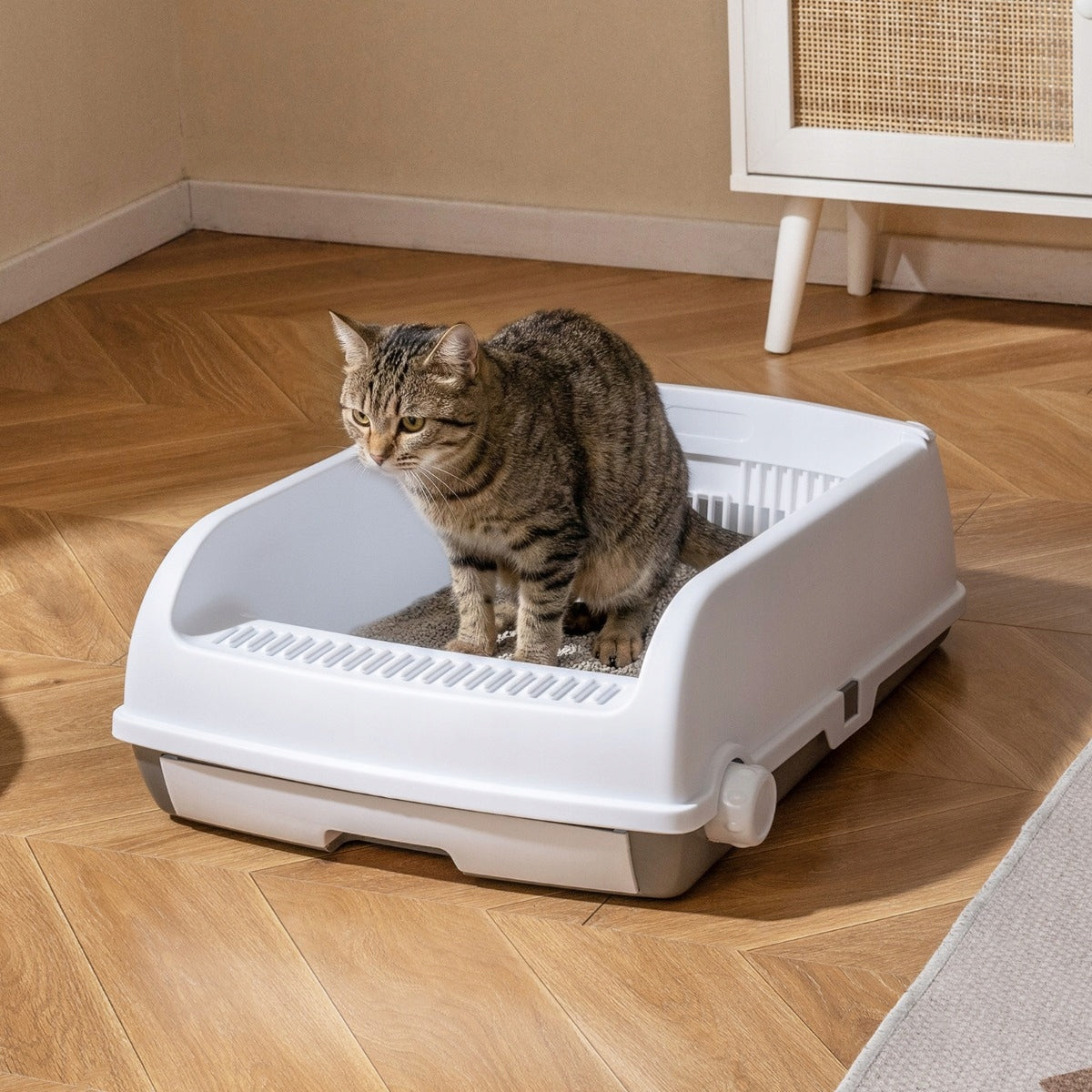Semi-Automatic Cat Cuvette with Drawer Large Screening White PP ABS Packaging status original