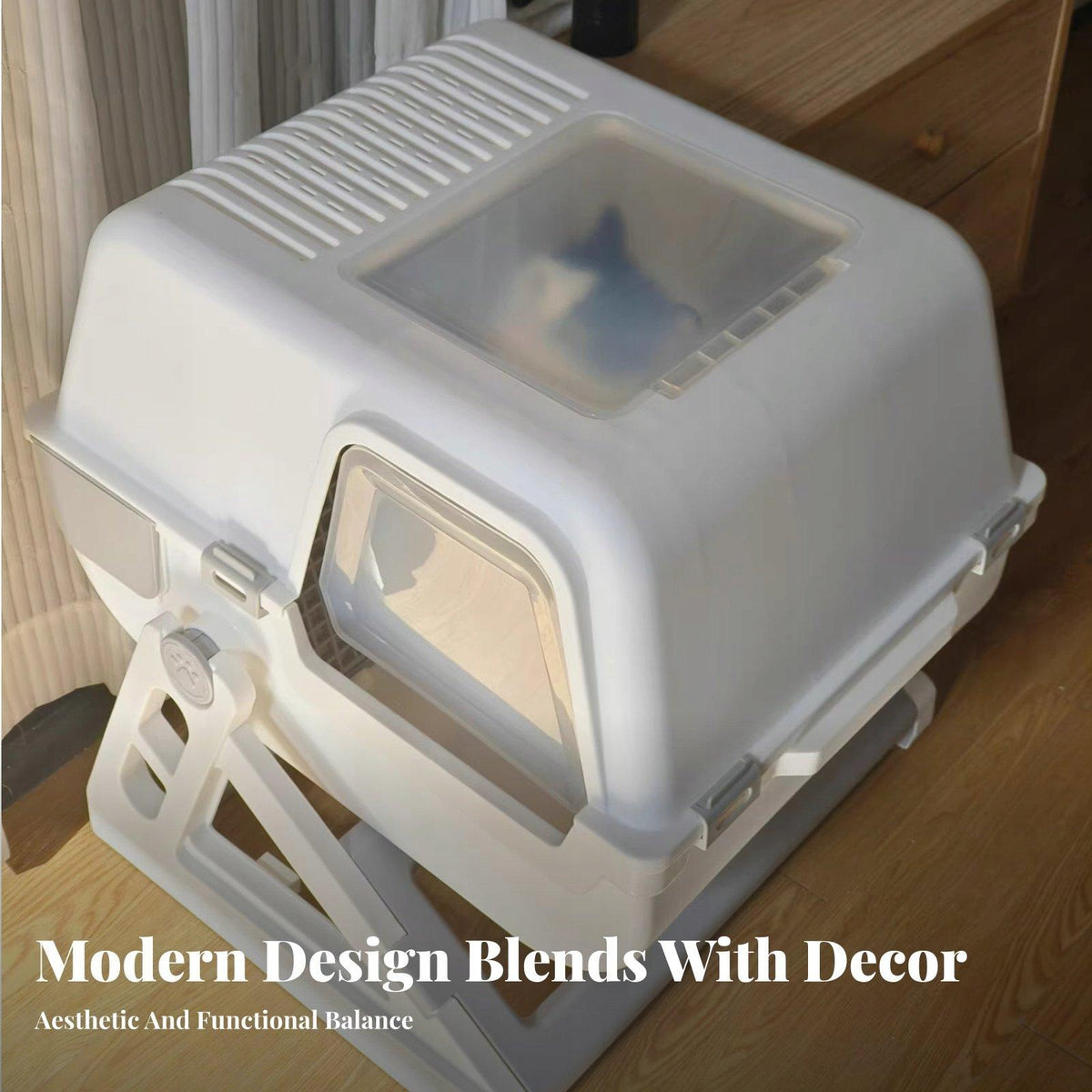 Semi Automatic Sifting Cat Toilet Anti Litter Containment Design White Gray Packaging status original