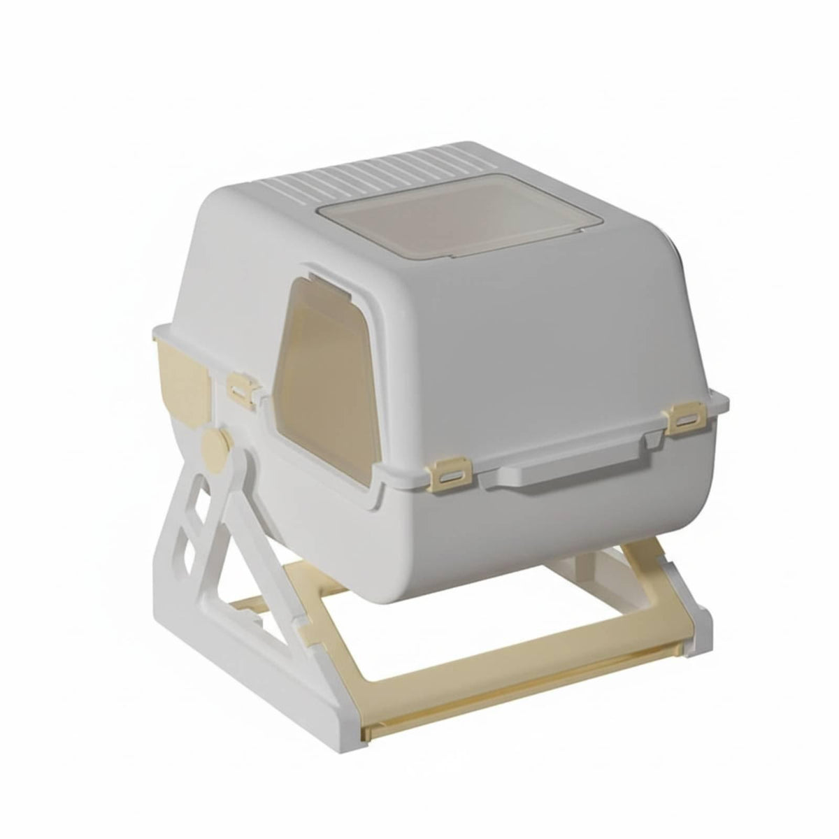 Semi Automatic Sifting Cat Toilet Anti Litter Containment Design Yellow
