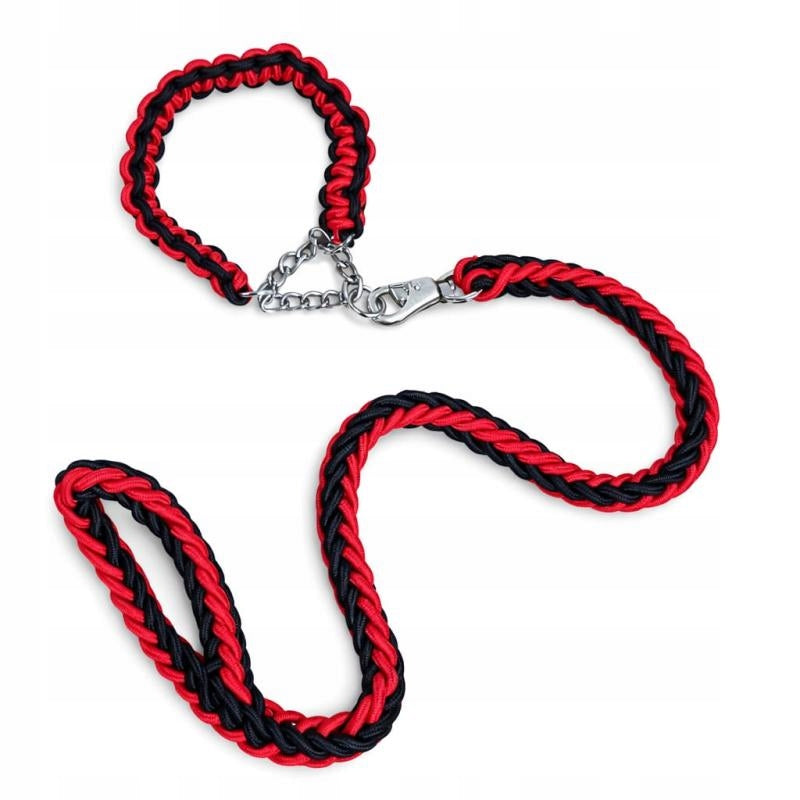 Semi-Clamp Collar Set Lanyard and Collar Braided Color Black Red