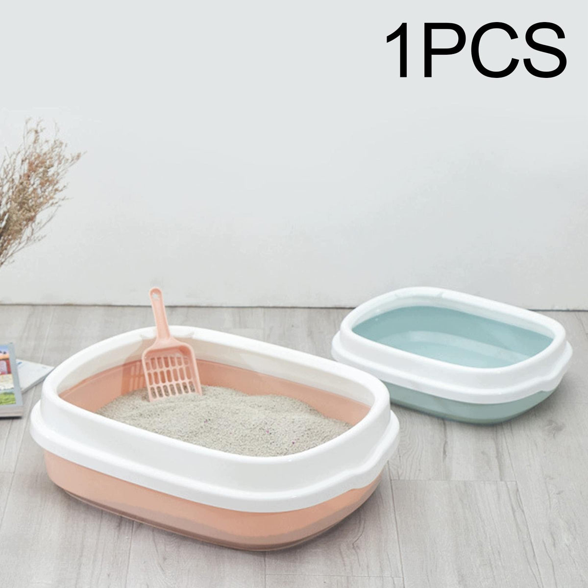 Semi Open Kitten Cat Litter Box, with Surrounded Top Frame Pink Medium