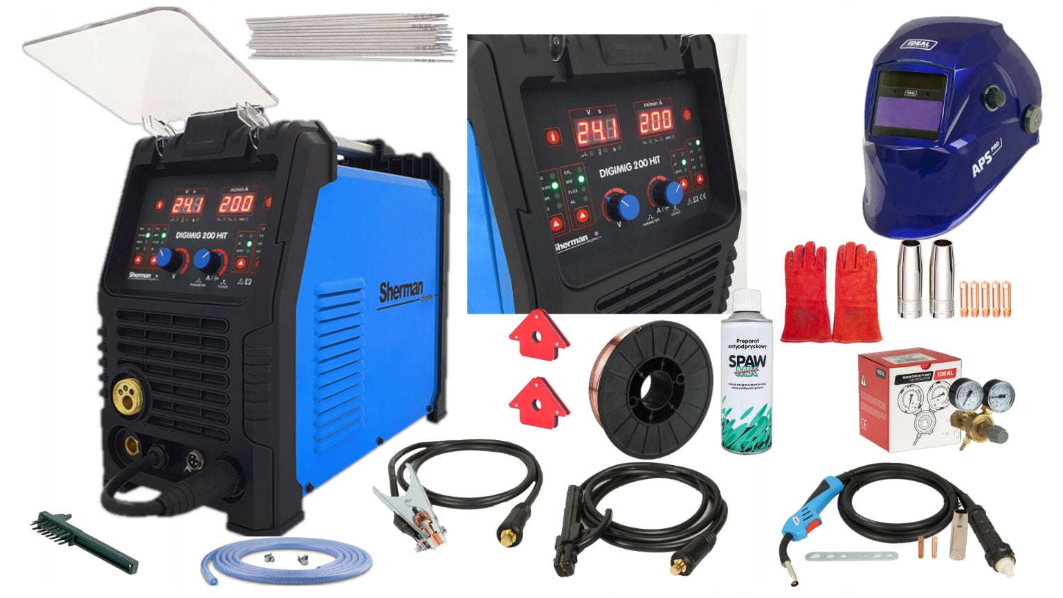 Semi-automatic welder Migomat Sherman DIGIMIG 200 HIT synergy visor