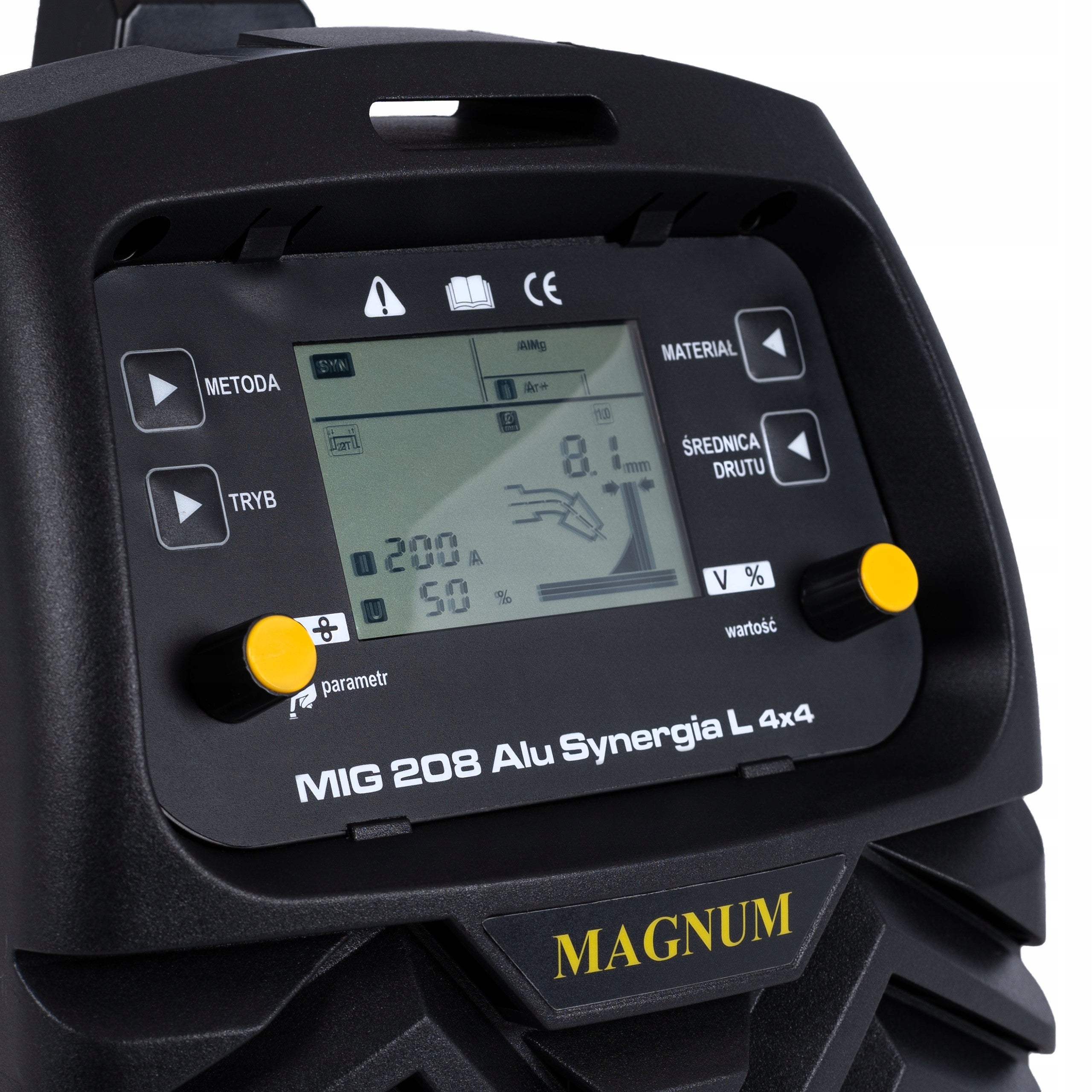 Semi-automatic welding machine MAGNUM MIG 208 ALU SYNERGY 4x4 230V 200/60% Welding methods MIG/MAG MMA TIG