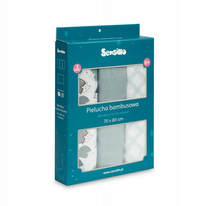 Sensillo Bamboo Diaper 3-Pack Hedgehog Blue 70X80 Kind bamboo