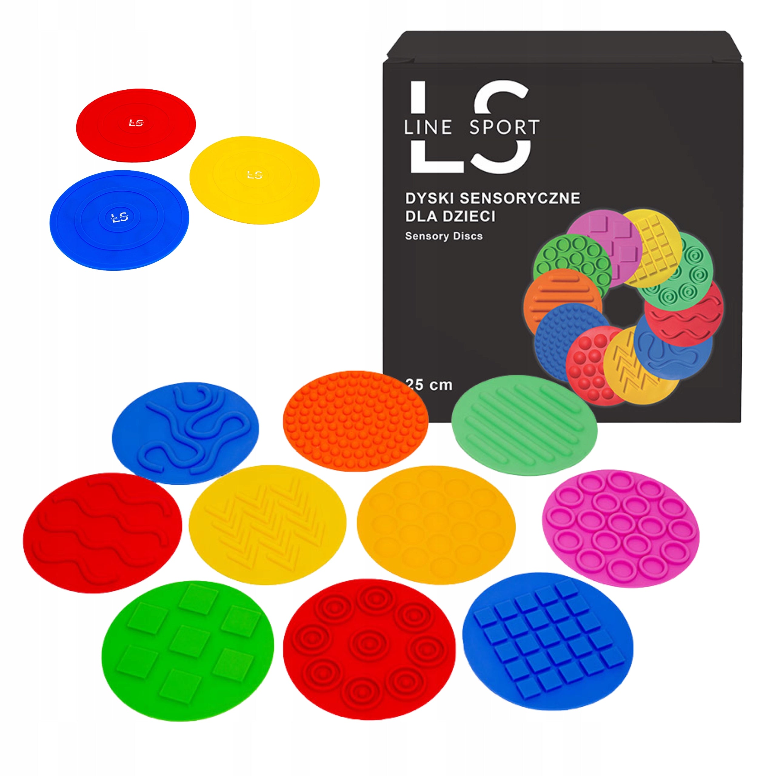 Sensory disc Line Sport, coloured, 25 cm, set of 10