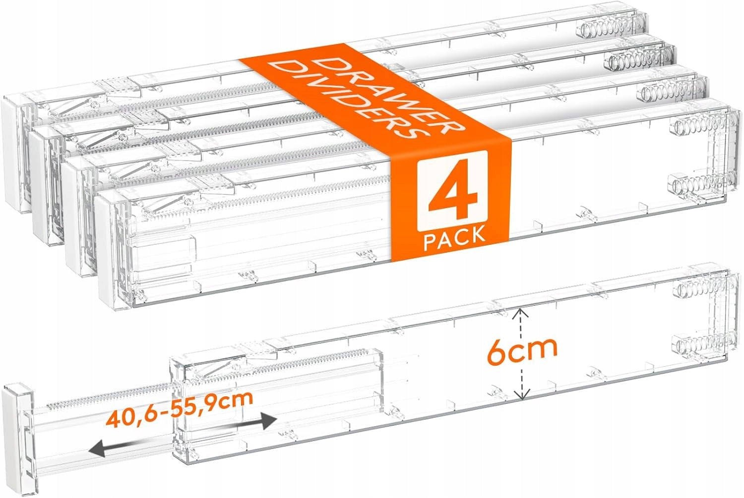 Separator compartments for cabinet drawers 41-56 H 6cm - 4x - TRANSPARENT