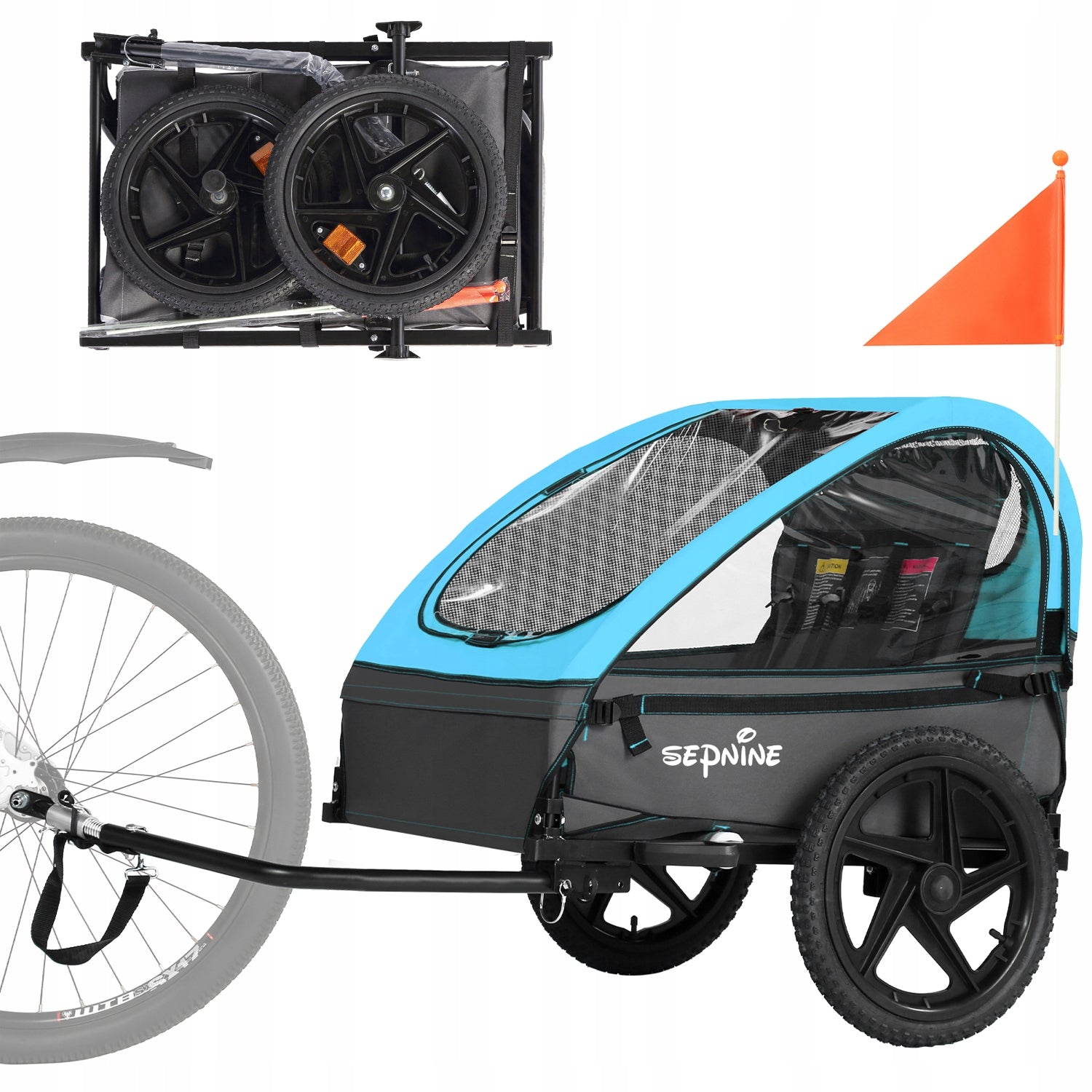Sepnine BICYCLE TRAILER FOR CHILDREN 5-point 2-seater with belts