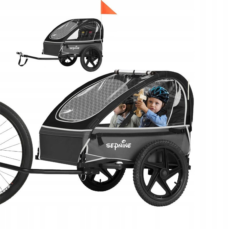 Sepnine Foldable Children's Bike Trailer Suitable For 2 Kids black