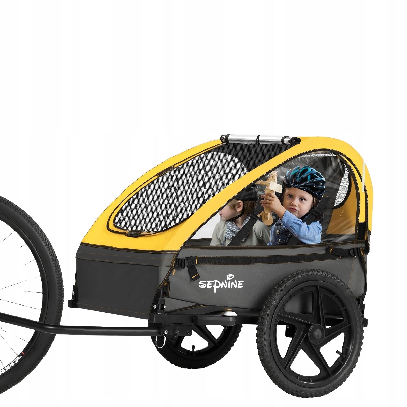 Sepnine Foldable Children's Bike Trailer Suitable For 2 Kids yellow Brand no brand