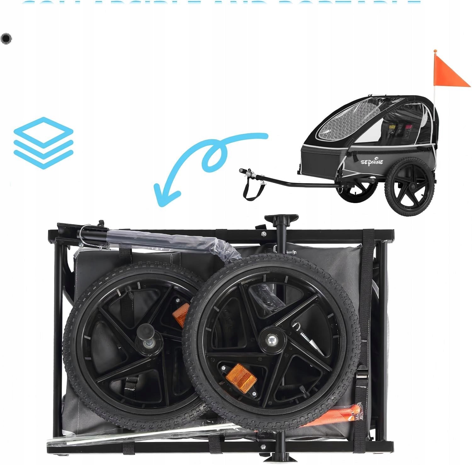 Sepnine Foldable Children's Bike Trailer Suitable For Kid black Packaging status original
