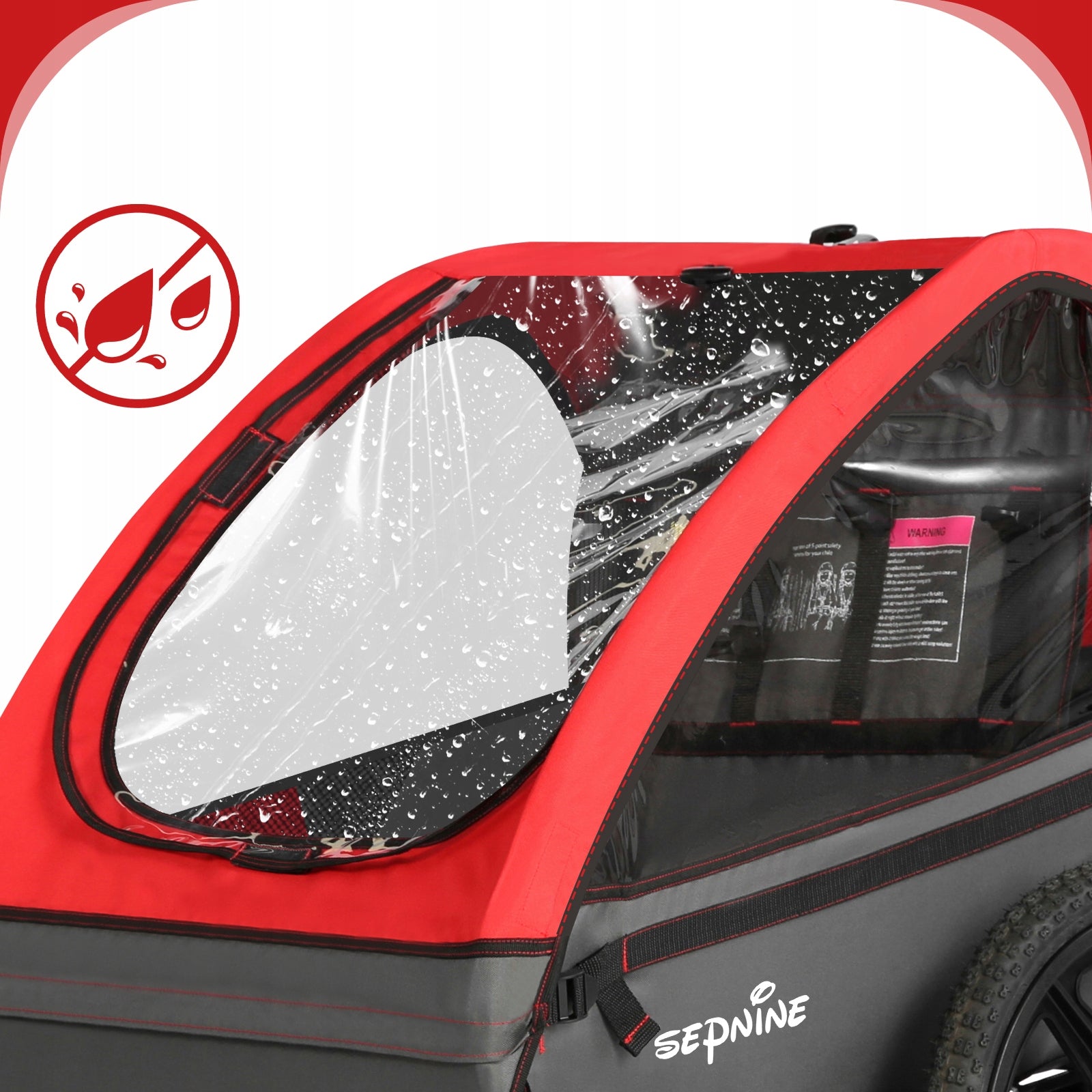 Sepnine Folding 2 Seats Bicycle Trailer Additional features safety flag 5-point harness support pumped wheels foldable trailer design waterproof bicycle trailer hook