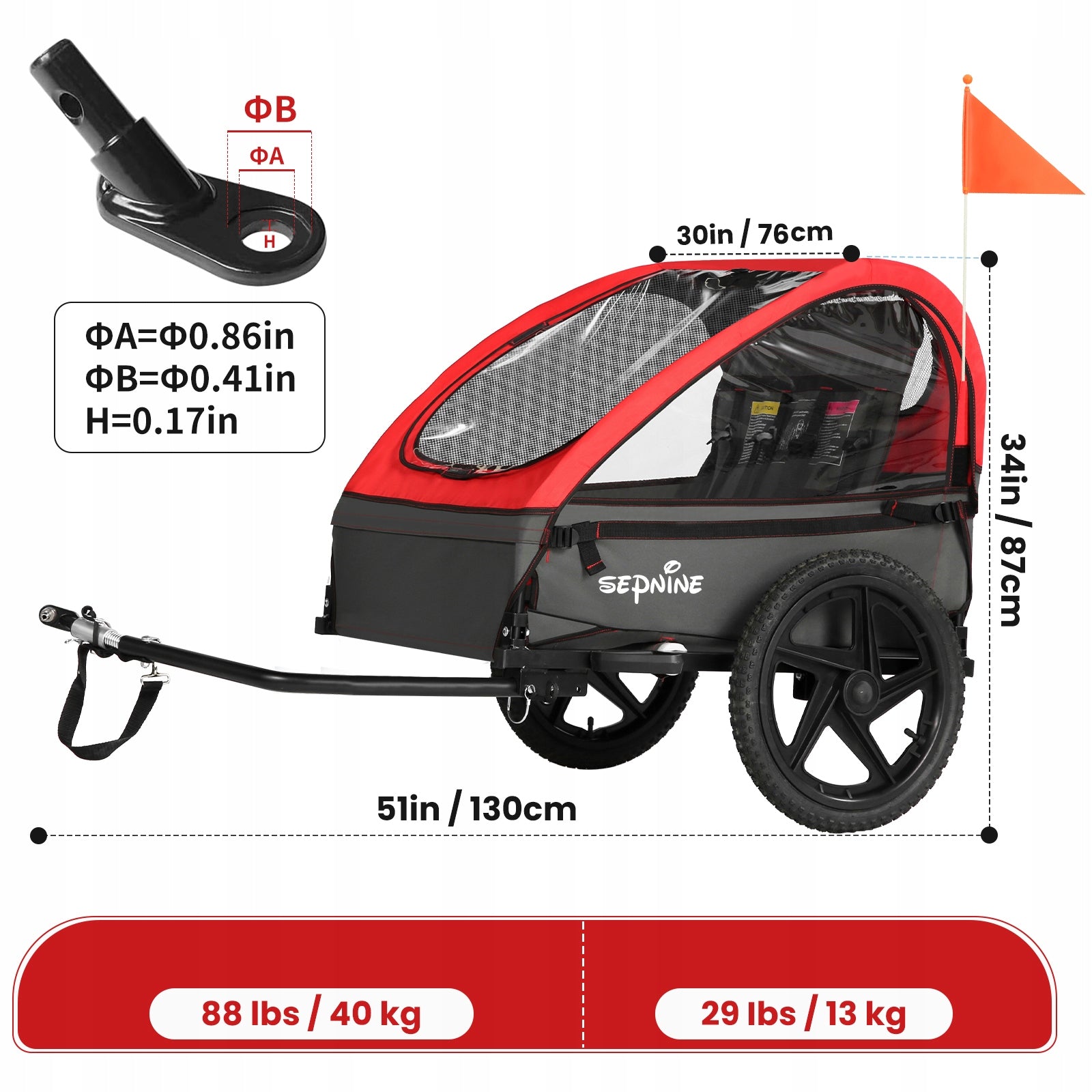Sepnine Folding 2 Seats Bicycle Trailer Maximum load 40 kg