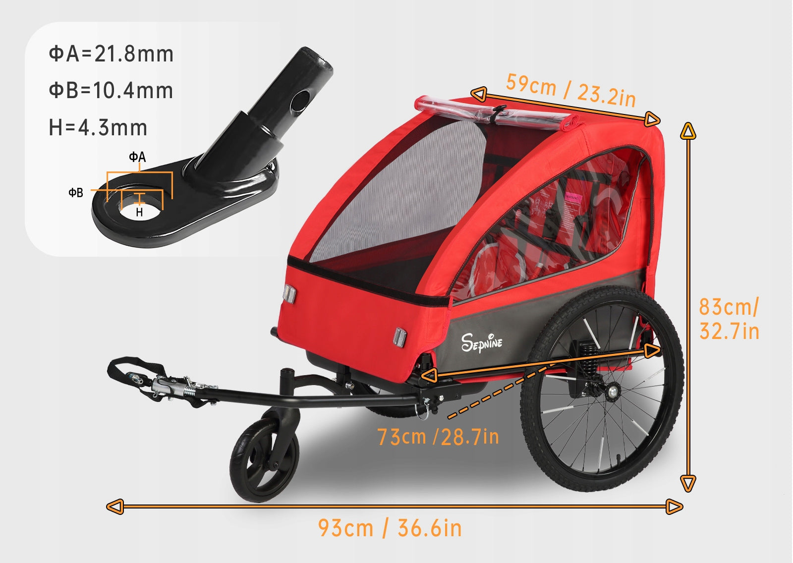 Sepnine Folding Bicycle Trailer for Kids Manufacturer code BT920-ORANGE - 9331194816421