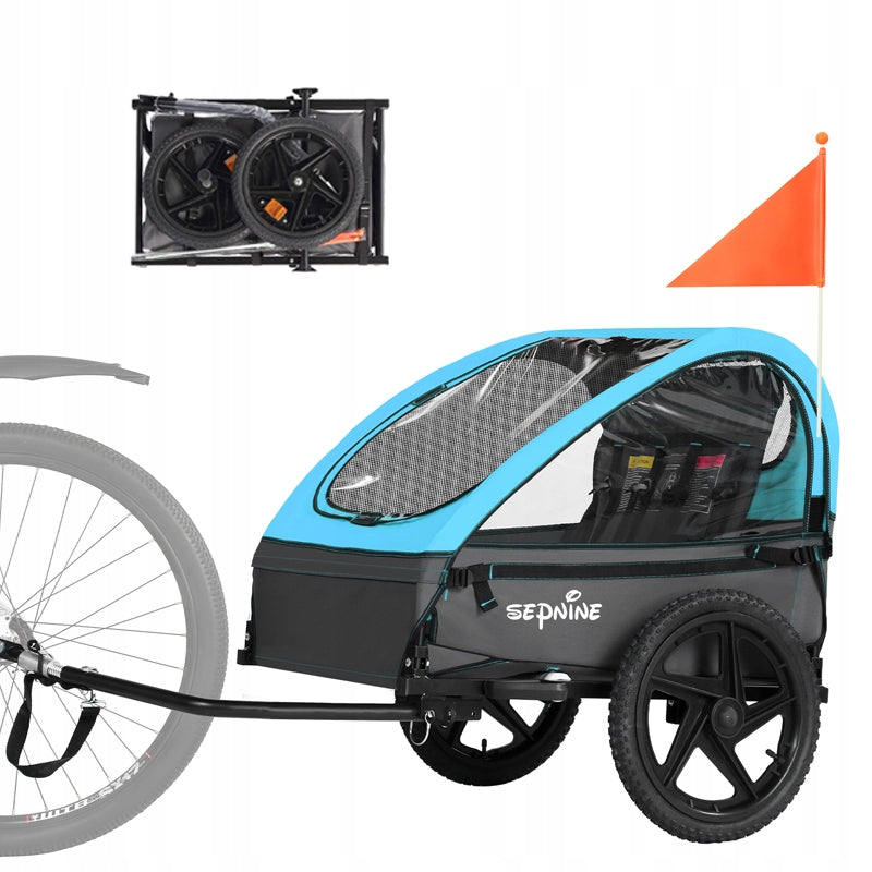 Sepnine Folding Blue 2 Seats Bicycle Trailer