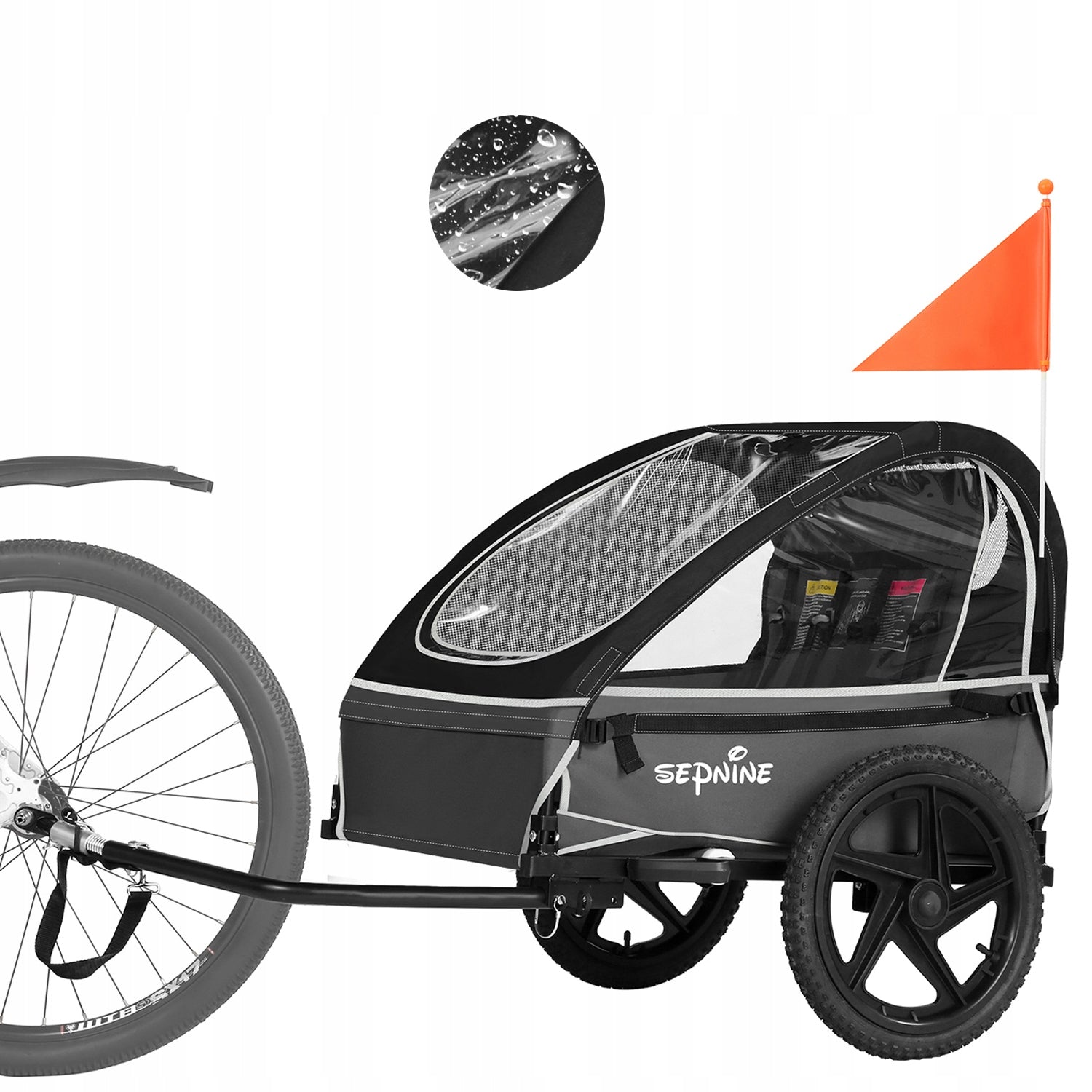 Sepnine Kids Bike Trailer Bicycle Trailer For Baby 2 Seats Max 40kg BLACK