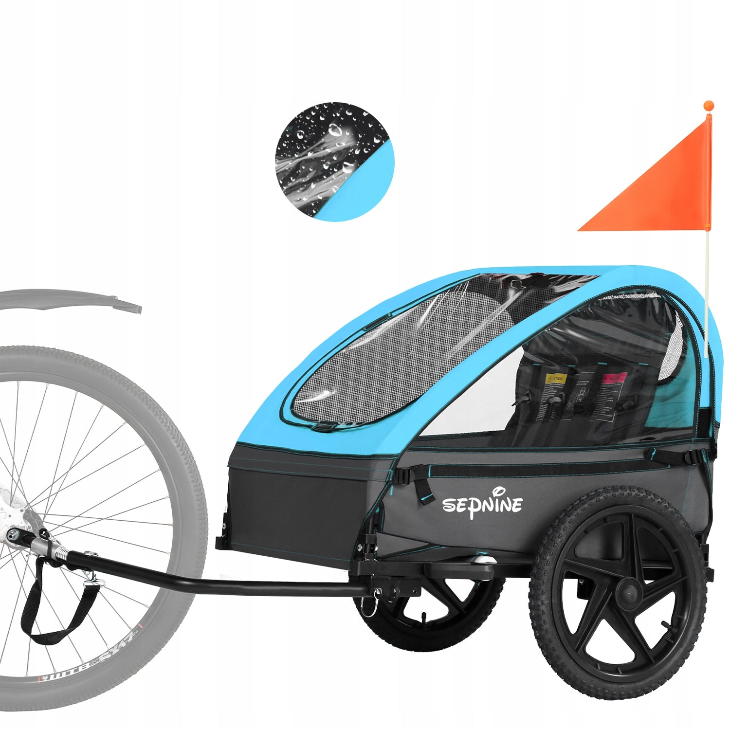 Sepnine Kids Bike Trailer Bicycle Trailer For Baby 2 Seats Max 40kg BLUE