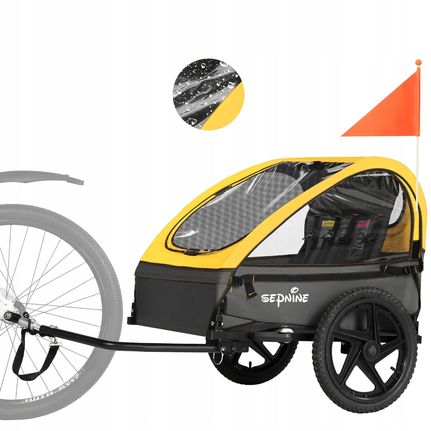 Sepnine Kids Bike Trailer Bicycle Trailer For Baby 2 Seats Max 40kg Yellow