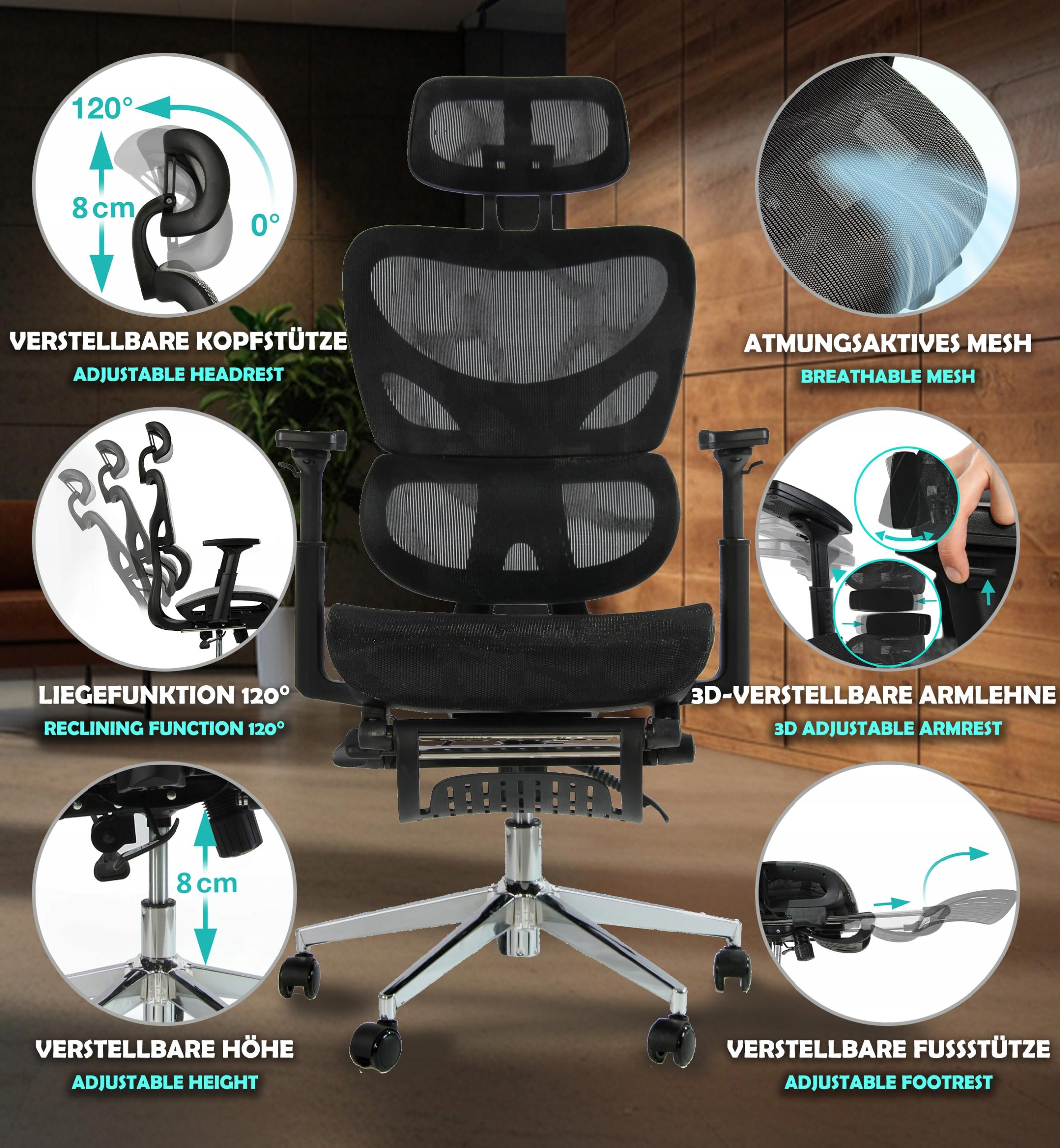 Sesto Senso Ergonomic Office Chair with Footrest Black 150 kg Brand no brand