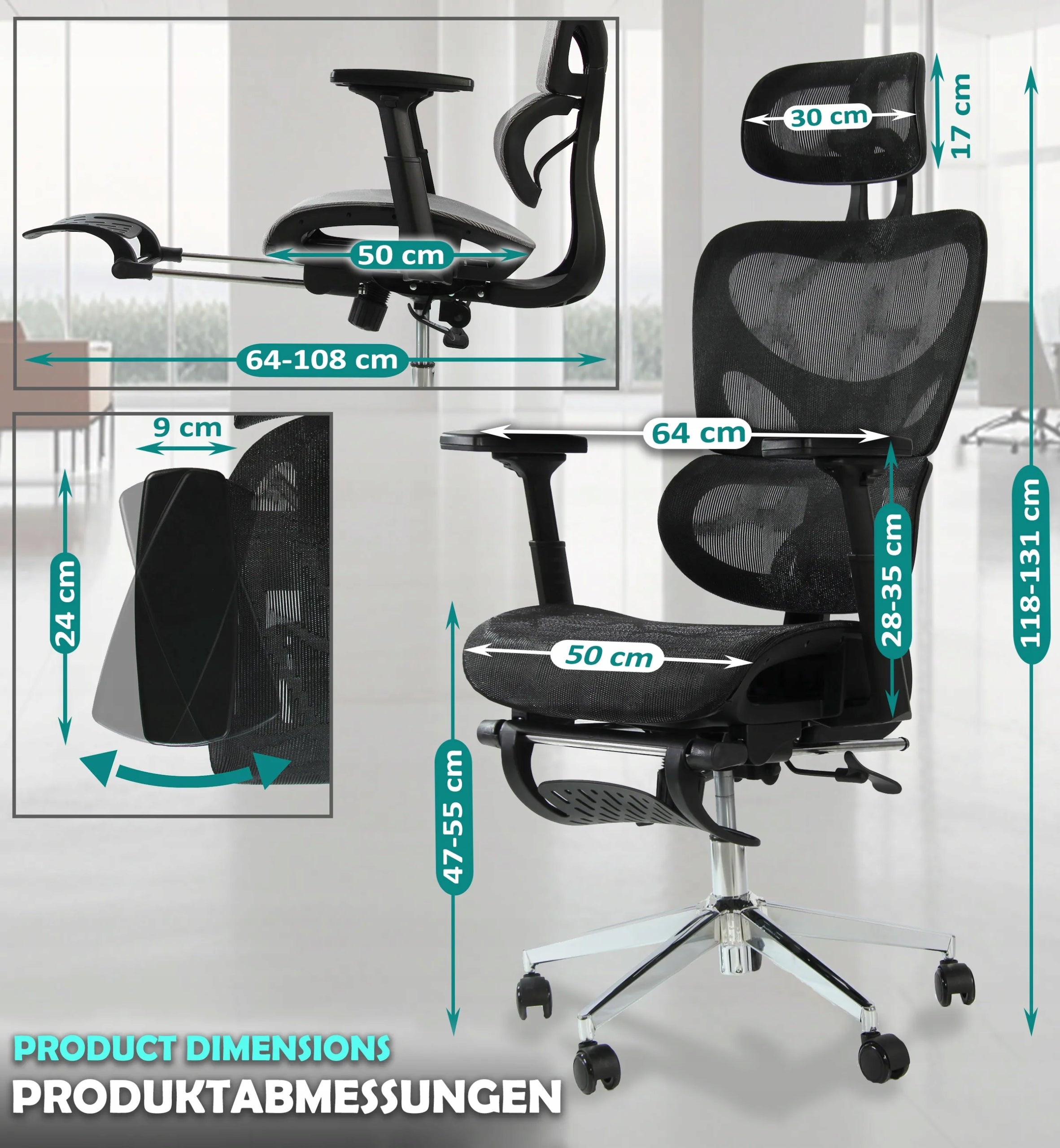 Sesto Senso Ergonomic office chair K80G with footrest black Brand Sesto Senso