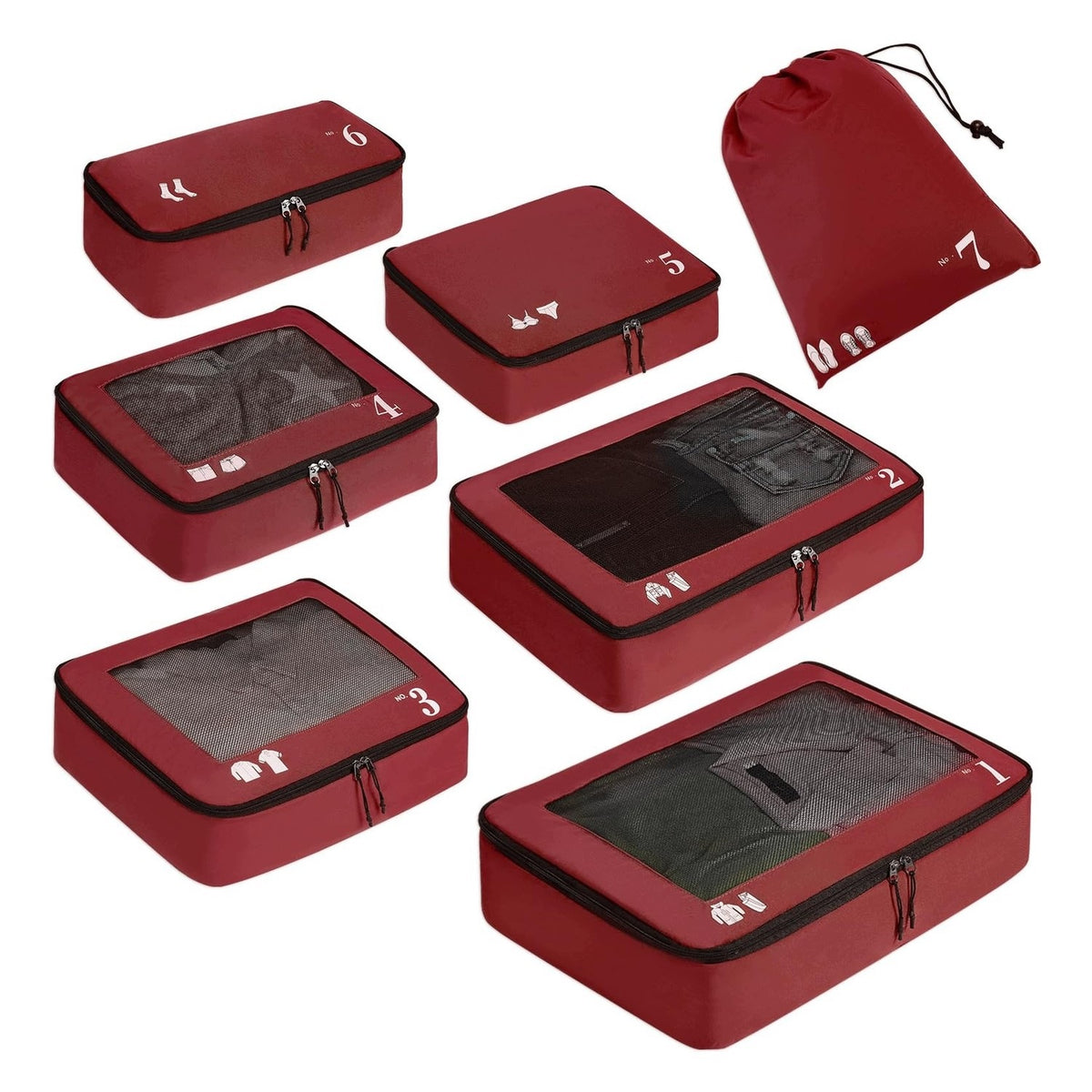 Set 7 Packing Cubes - Recyclebare - for luggage organization