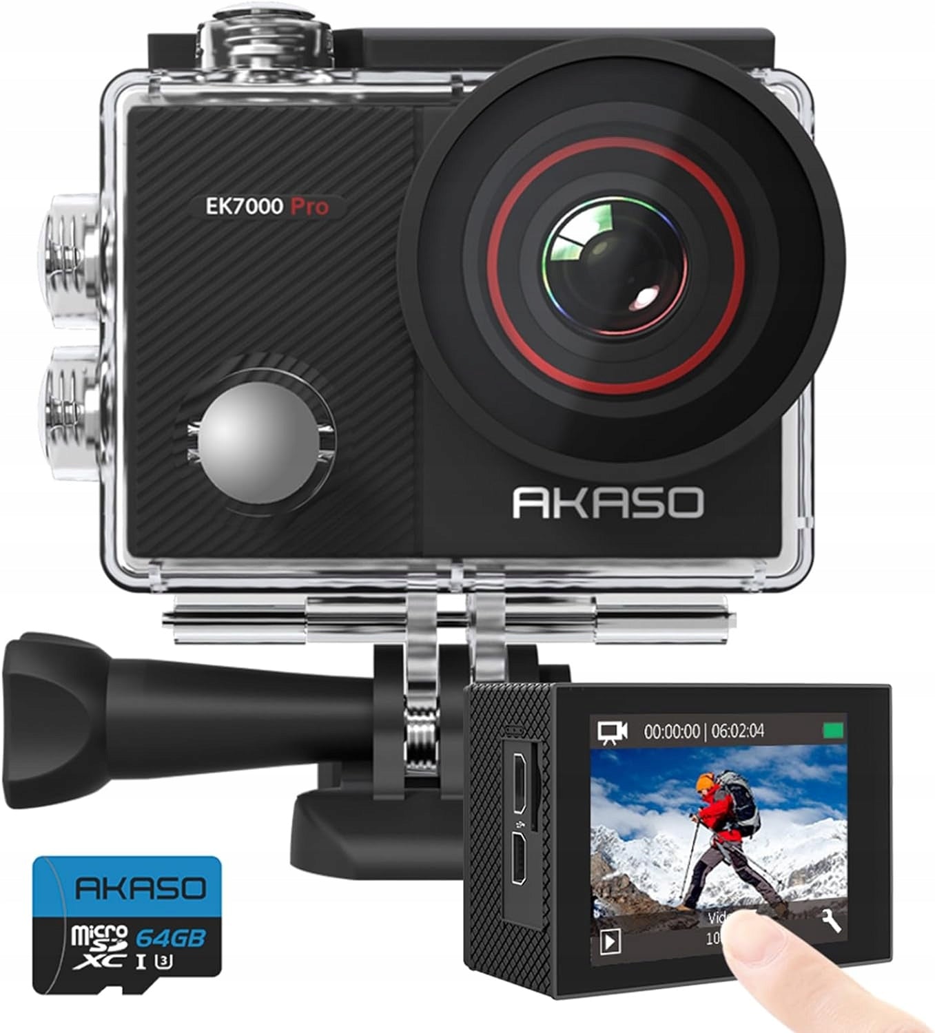 Set AKASO EK7000 Pro 4K 20MP underwater camera sports memory card 64GB