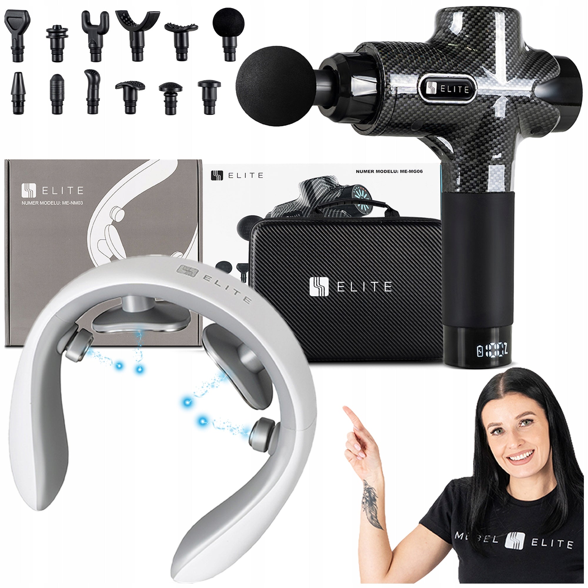Set Back Body Massage Gun + Neck Massager Currents TENS