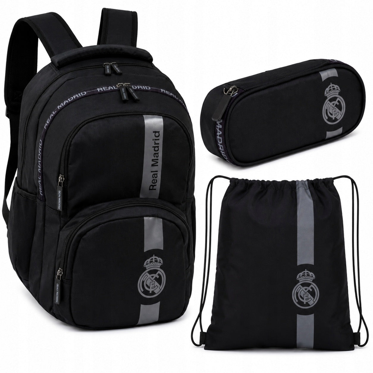 Set Backpack Pencil Case Bag REAL MADRID BLACK For Football Boy 27L
