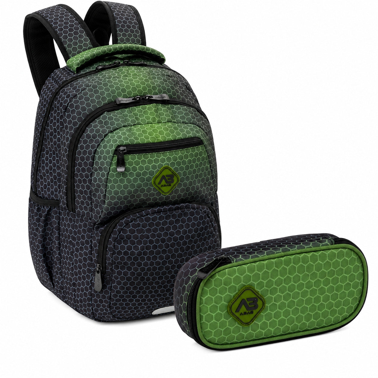 Set Backpack School Pencil Case Youth For Boy Green Black