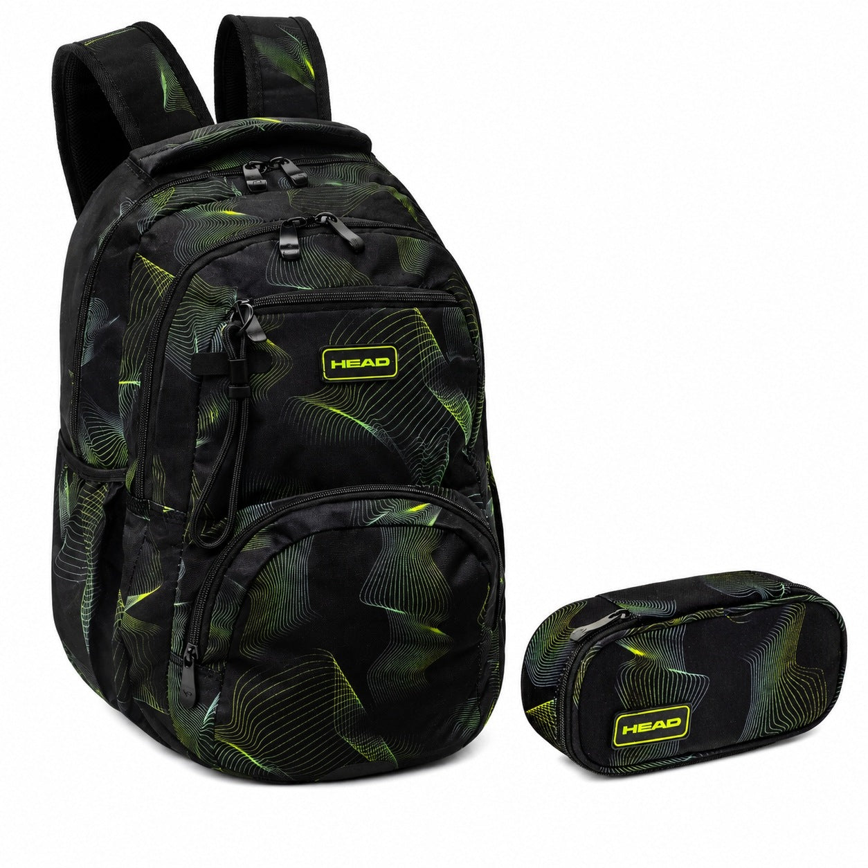 Set Backpack school pencil case HEAD for boy youth green 27L