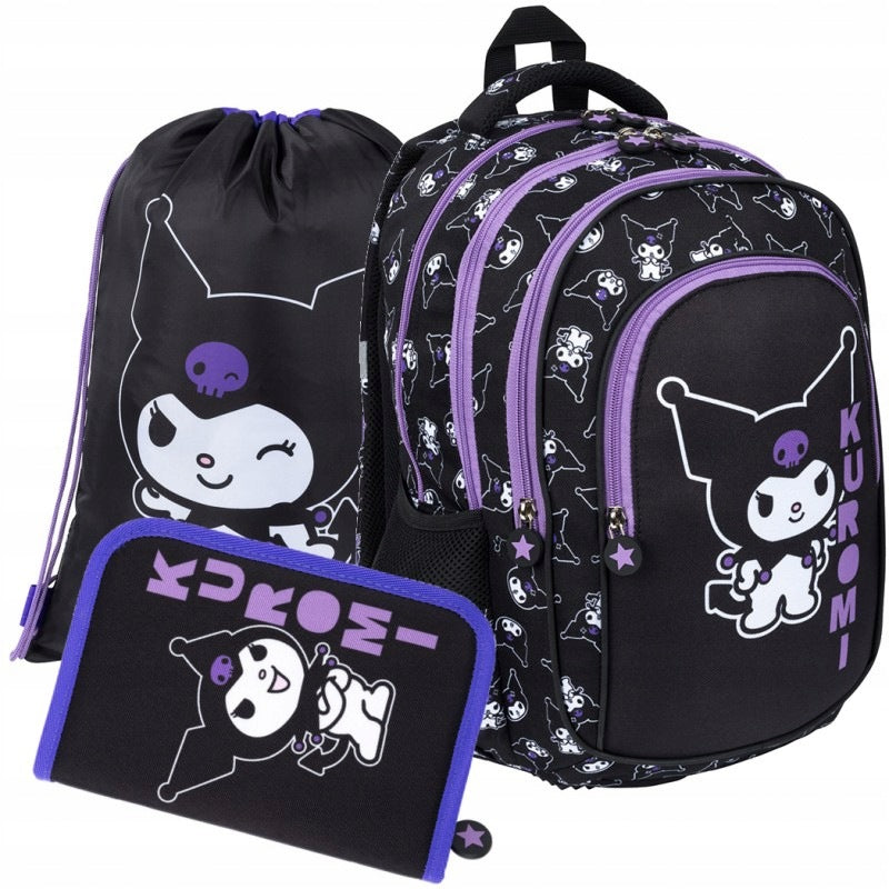 Set Backpack school satchel 4-chamber Kuromi Black