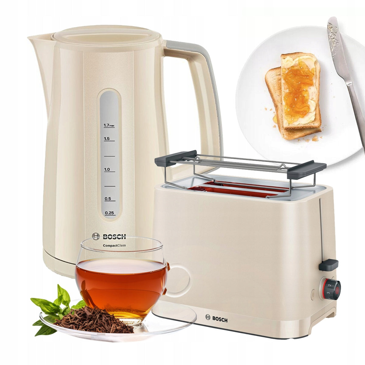 Set Bosch MyMoment Electric Kettle TWK3M127 + Toaster TAT3M127 Beige