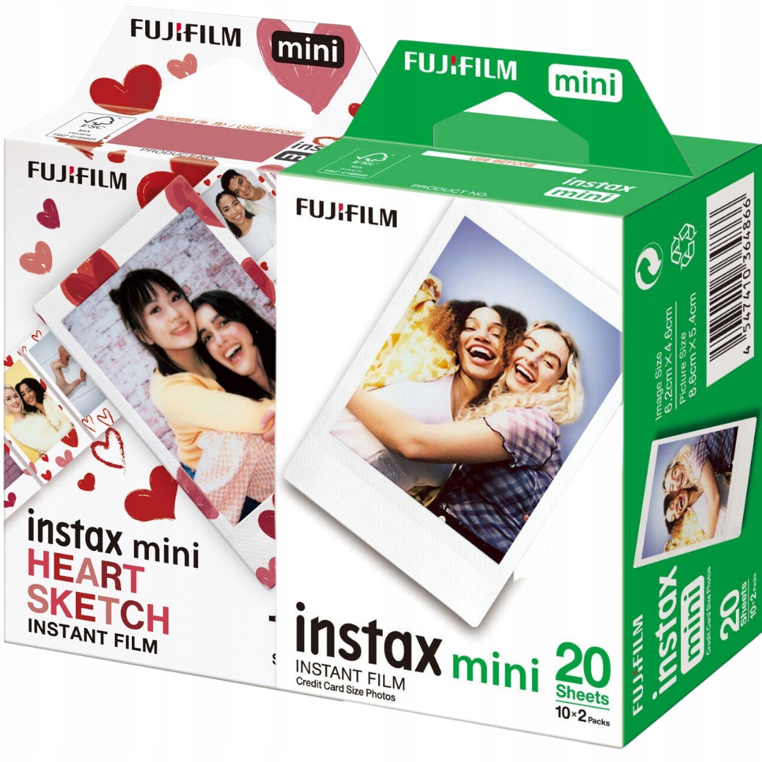 Set Cartridges Instax MINI 8 9 11 12 for Camera 30 photos Fujifilm + Hearts