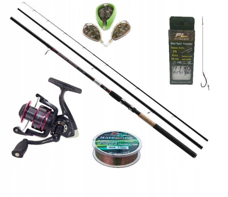 Set Feeder Jaxon 3,60m 100gr Reel Fishing Line Baskets Hooks with Needle