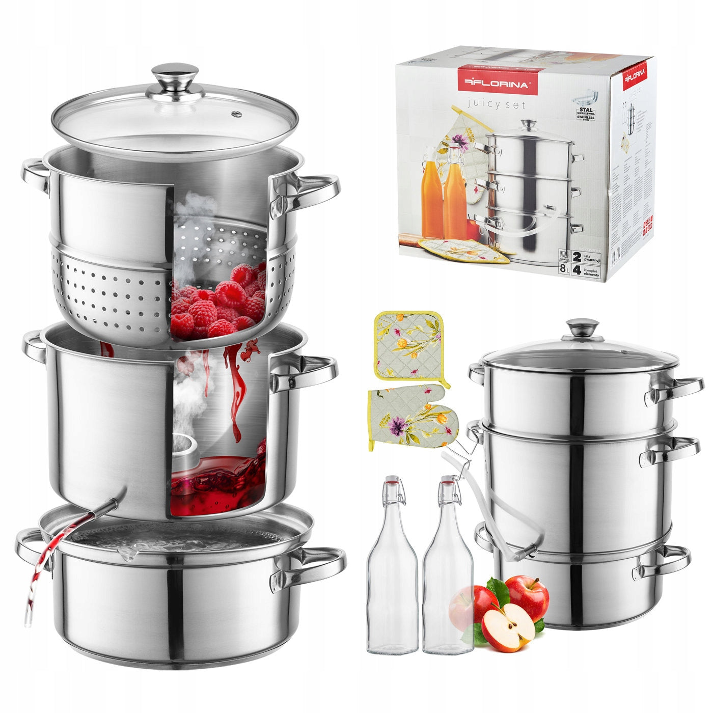 Set Florina Juicy Set juicer 8 l 2 bottles 1 l glove paw