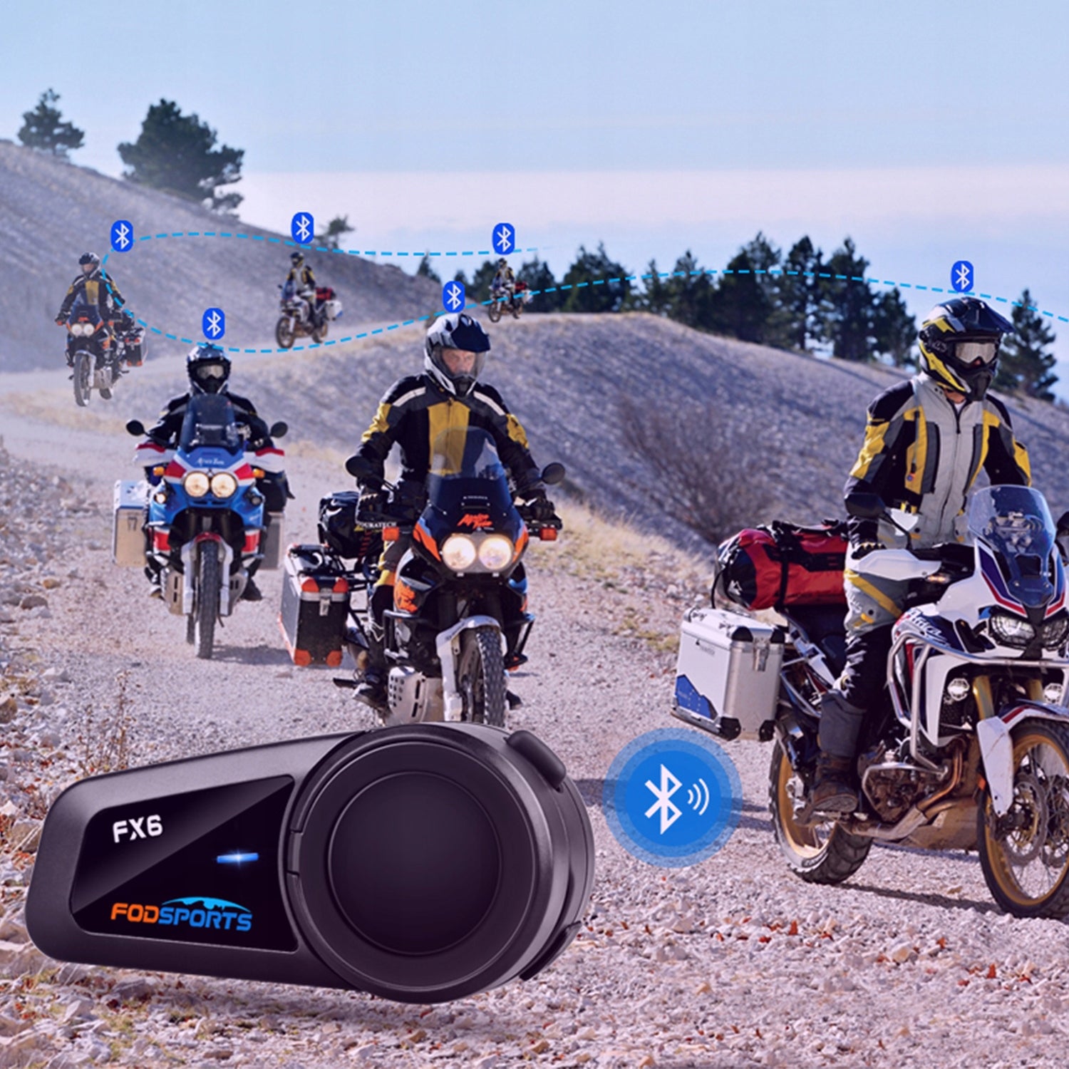 Set For 2 Helmets Fodsports FX6 Motorcycle Intercom Max 1000M 6 People IPX6 Manufacturer FODSPORTS