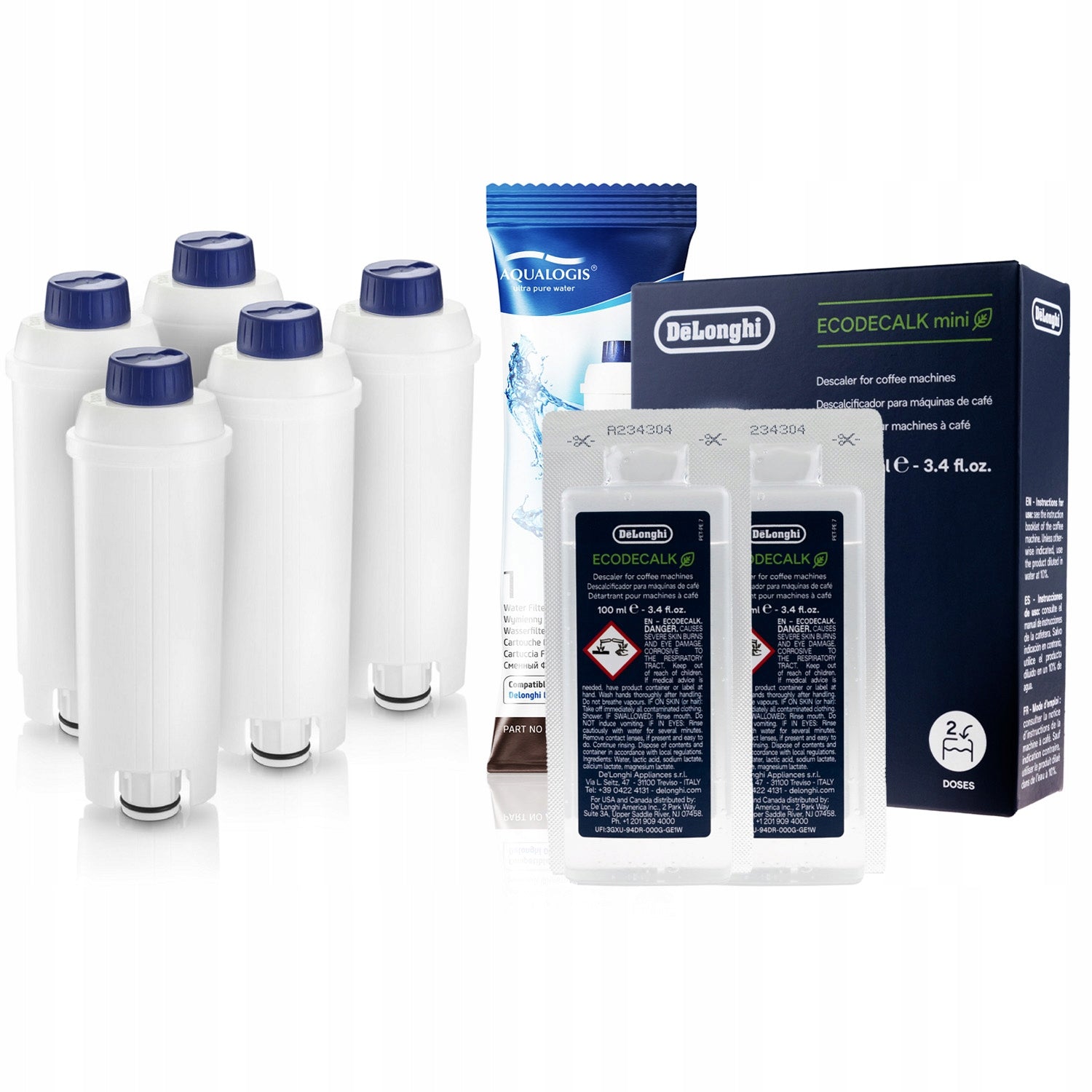Set For Delonghi -Filters AL-S002 5pcs + Descaler EcoDecalk 200ml