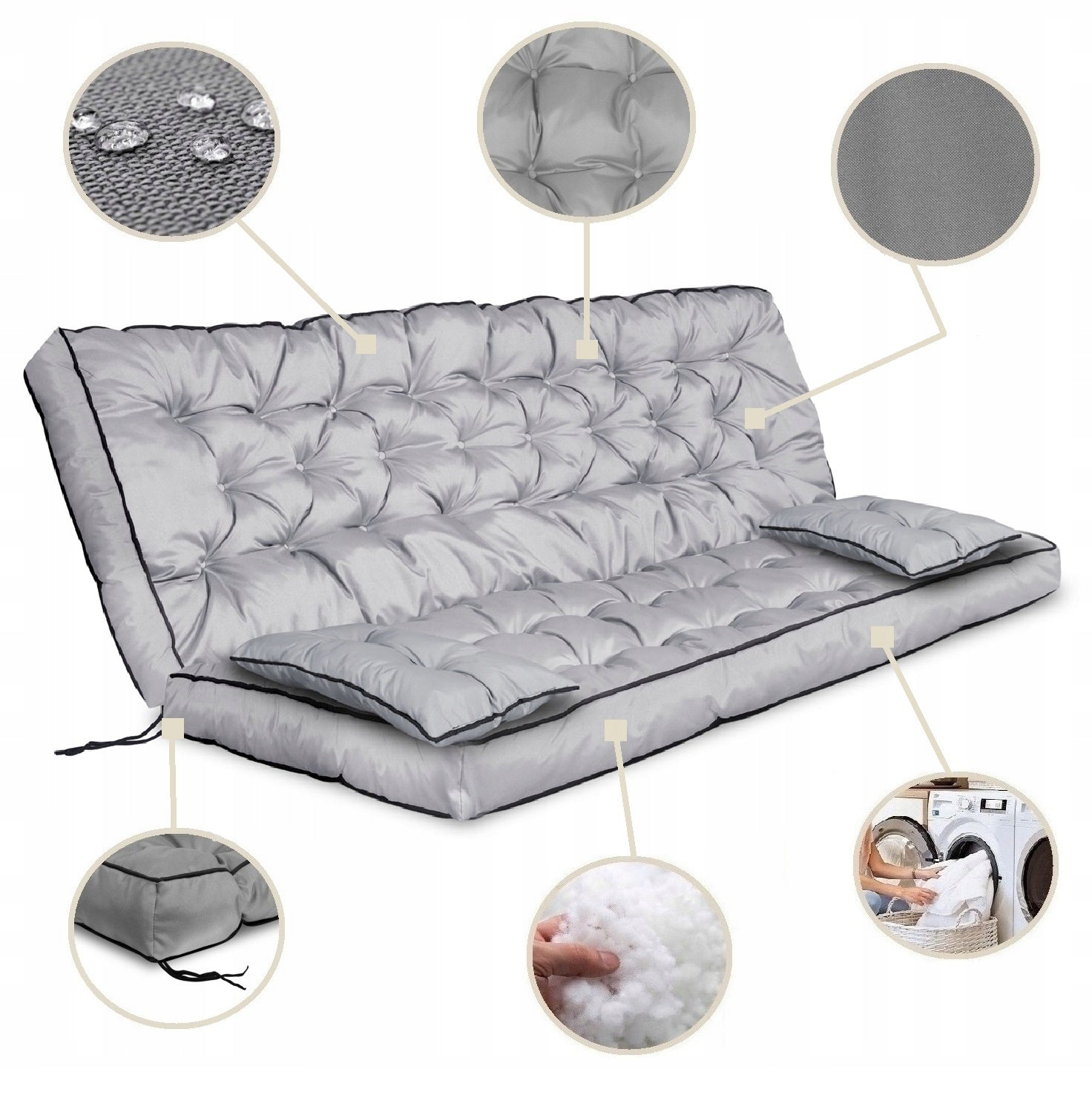 Set Garden Cushion High Side 180x60x50 cm for Bench Swing Wodoodp Pillow length 180 cm