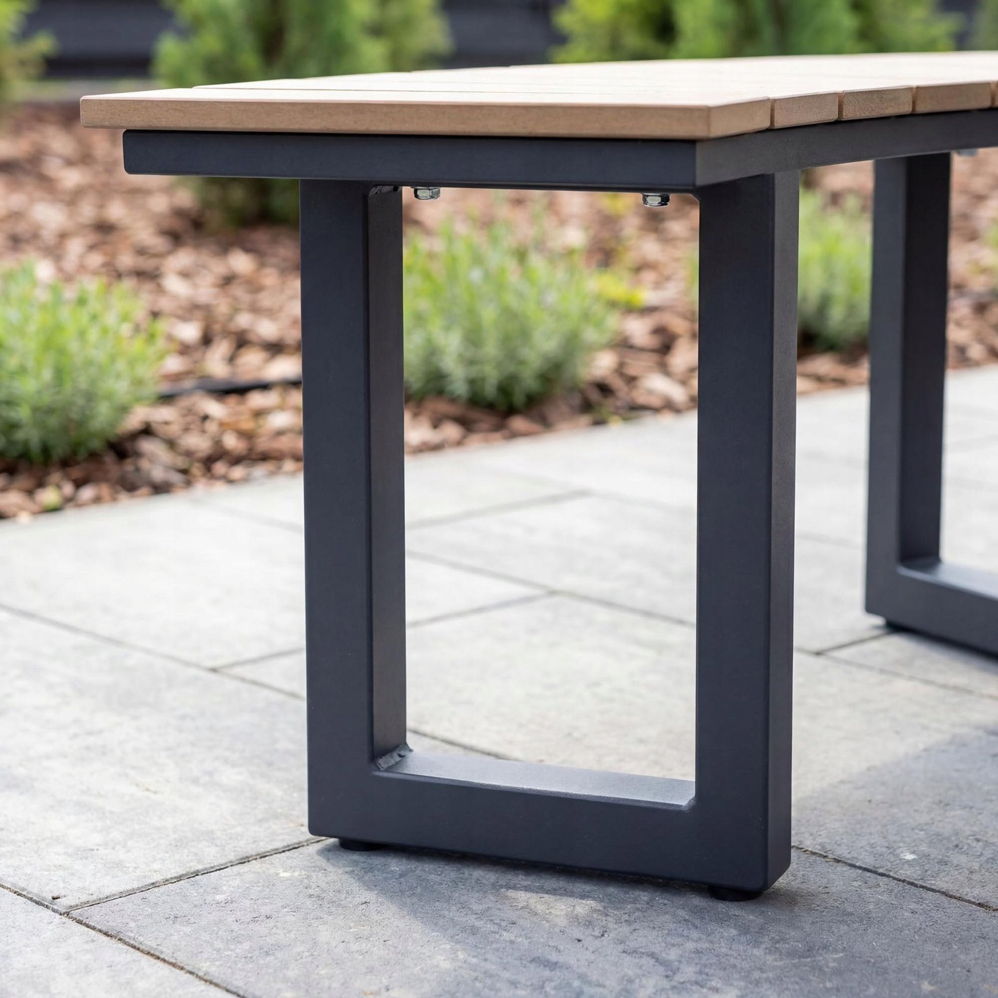 Set Garden Furniture LOFT Round Table + 2 Benches Aluminum Polywood Black Set contents bench table