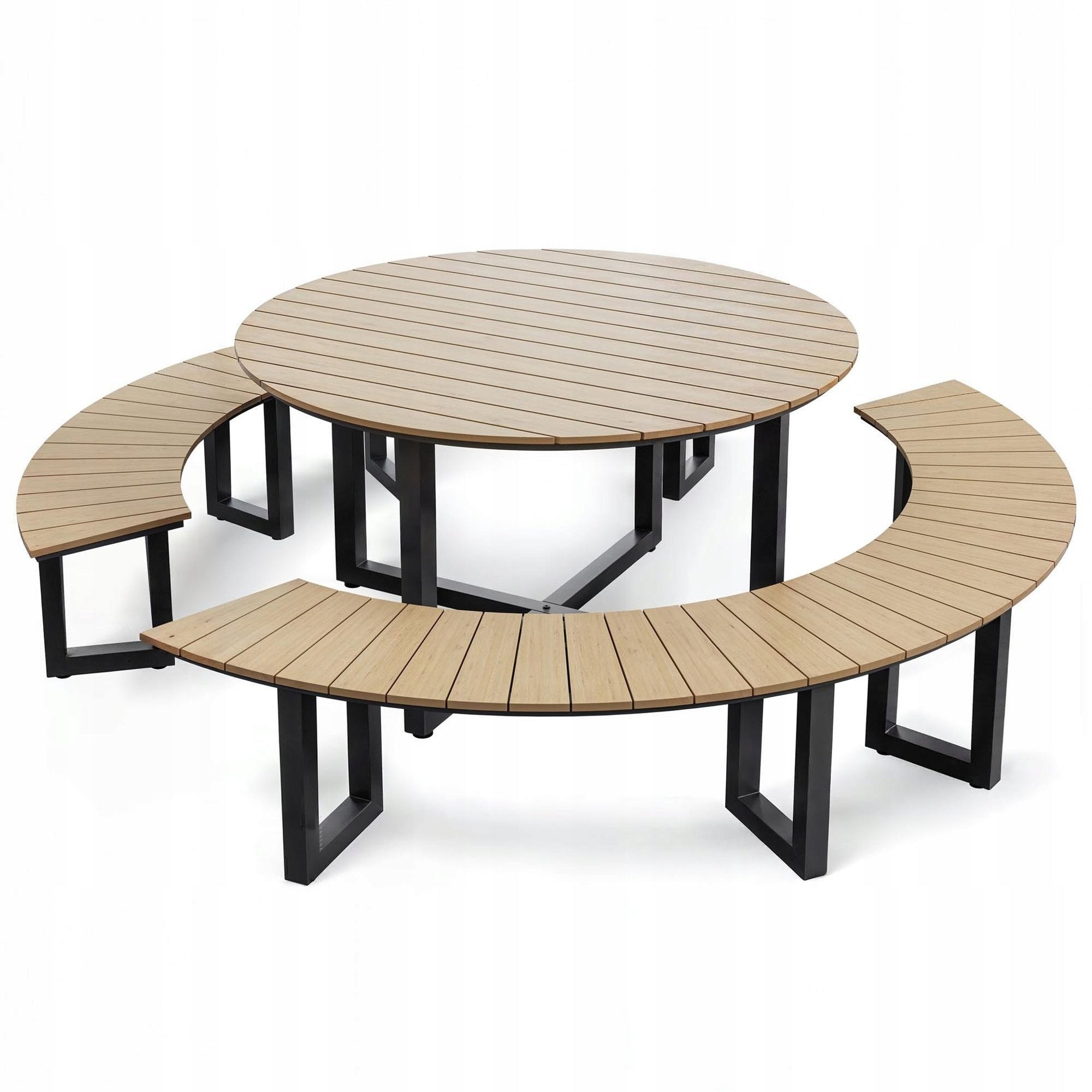 Set Garden Furniture LOFT Round Table + 2 Benches Aluminum Polywood Black