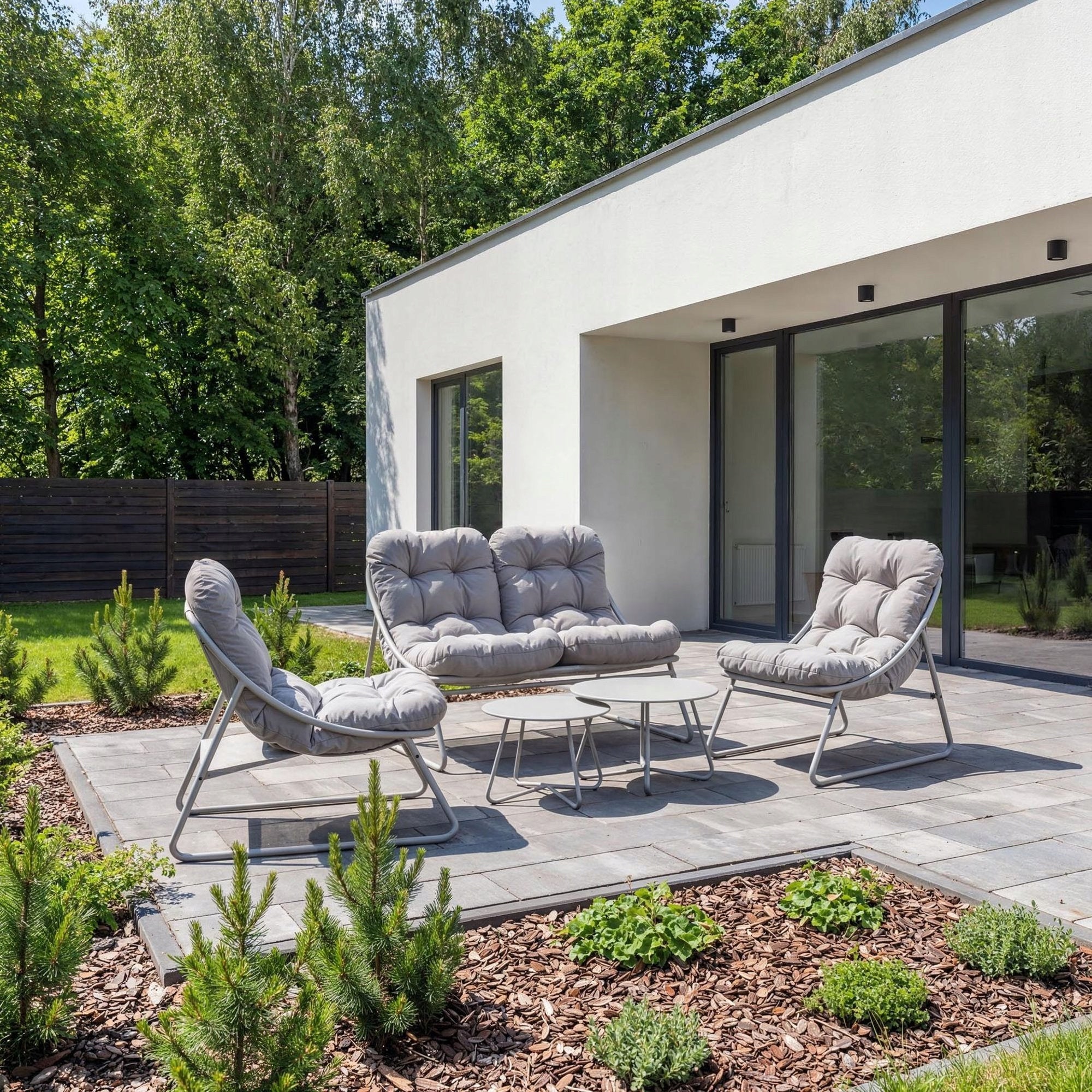 Set Garden Furniture Loft Sofa 2 Armchairs 2 Coffee Tables for Terrace Balcony Main material metal