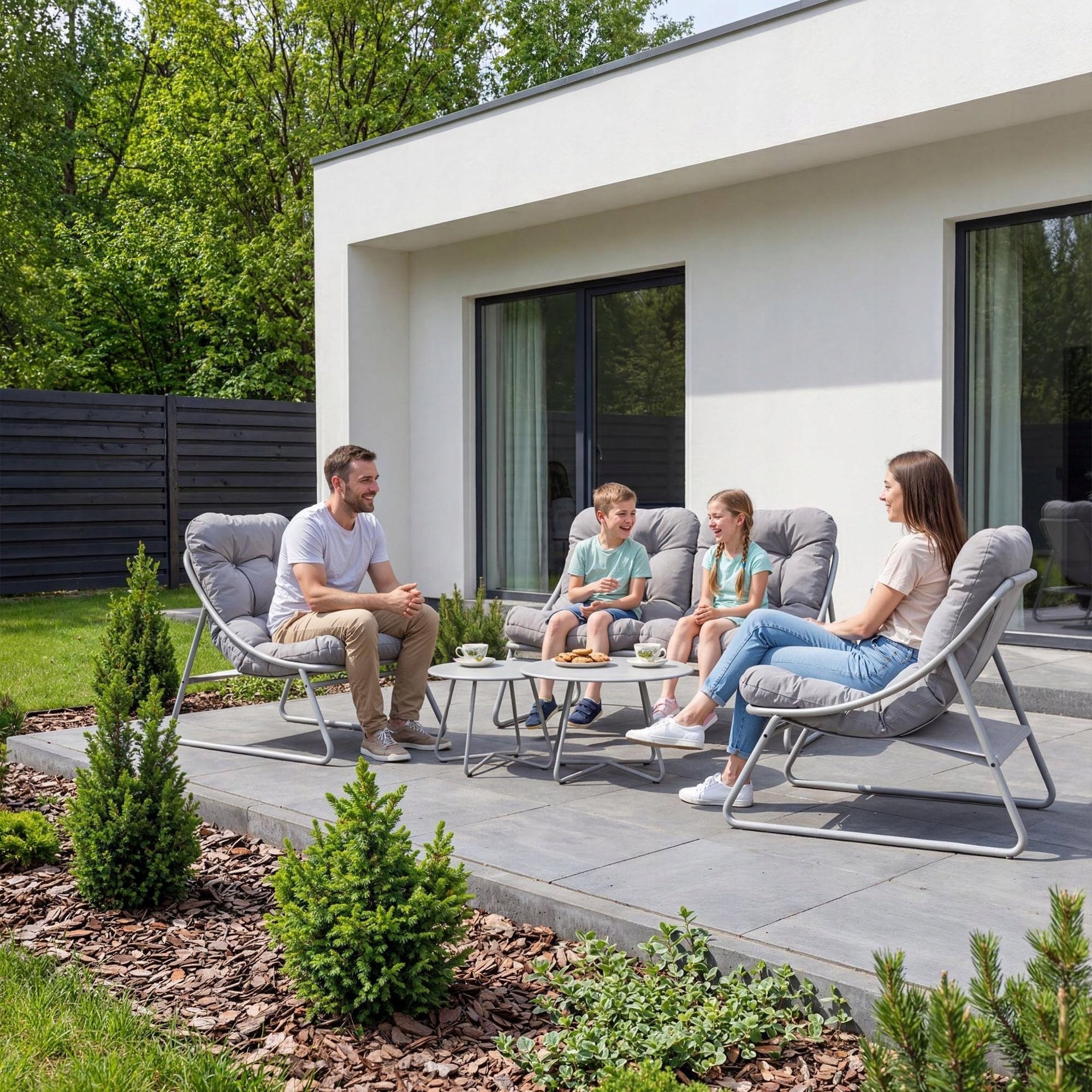 Set Garden Furniture Loft Sofa 2 Armchairs 2 Coffee Tables for Terrace Balcony Set contents armchair bench low coffee table end table