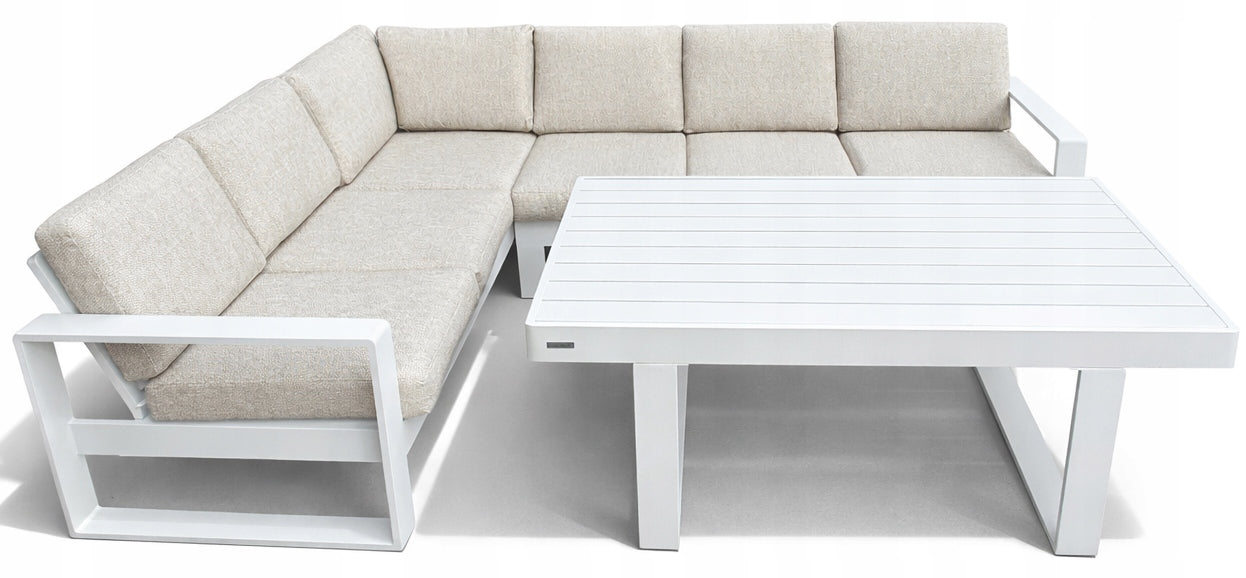 Set Garden Furniture Modular Aluminum Lagoon Corner + Table White
