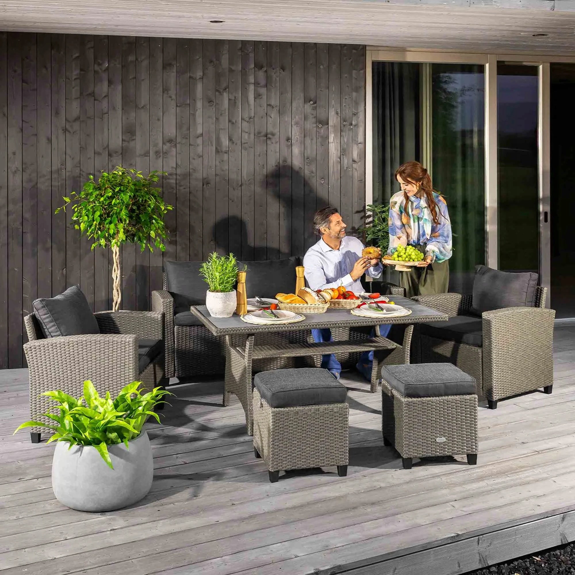 Set Garden Furniture Technorattan Set of 7 Person Sofa Table Armchairs Pouf Packaging status original