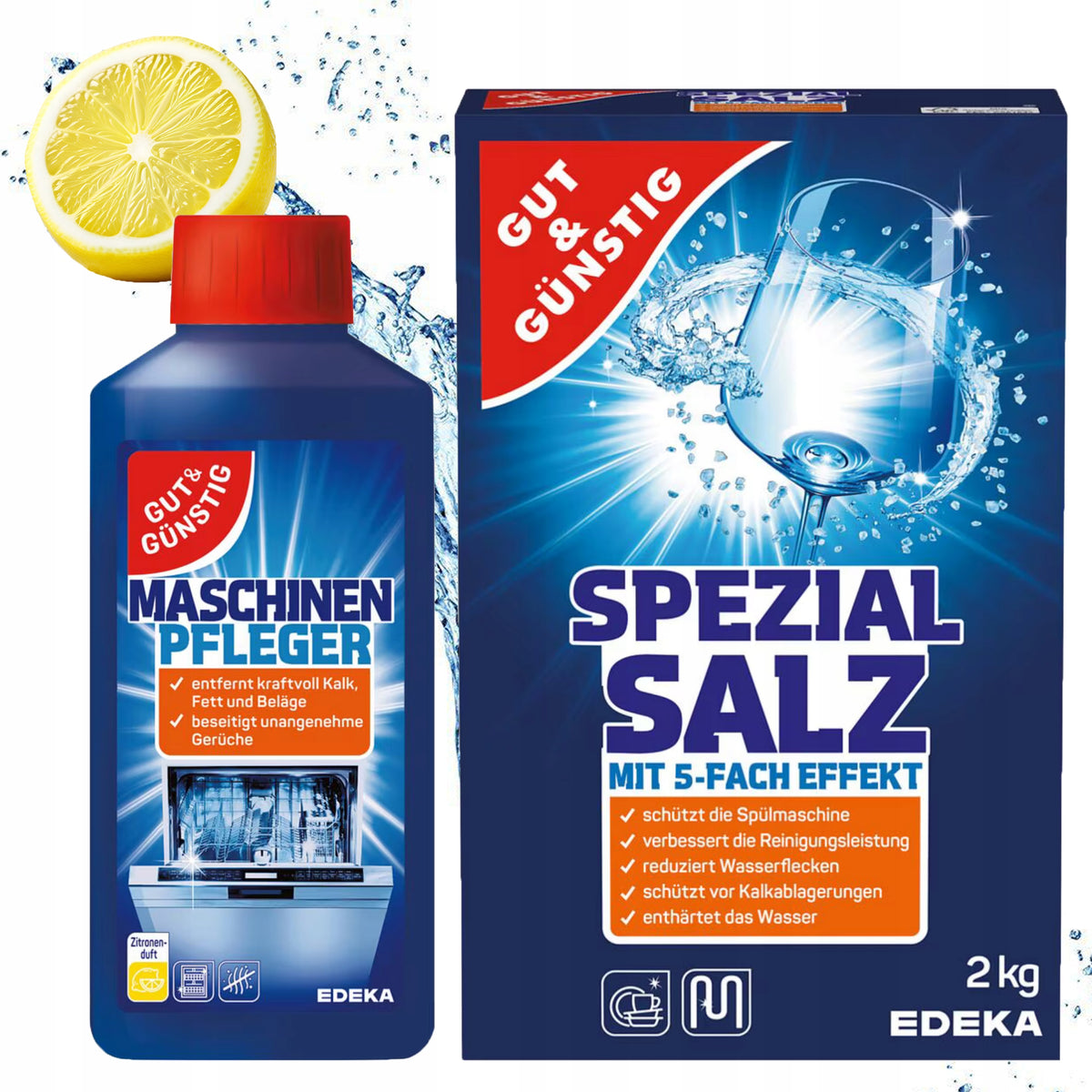 Set Gut&Günstig for dishwashers coarse salt 2kg Cleaning liquid 250ml